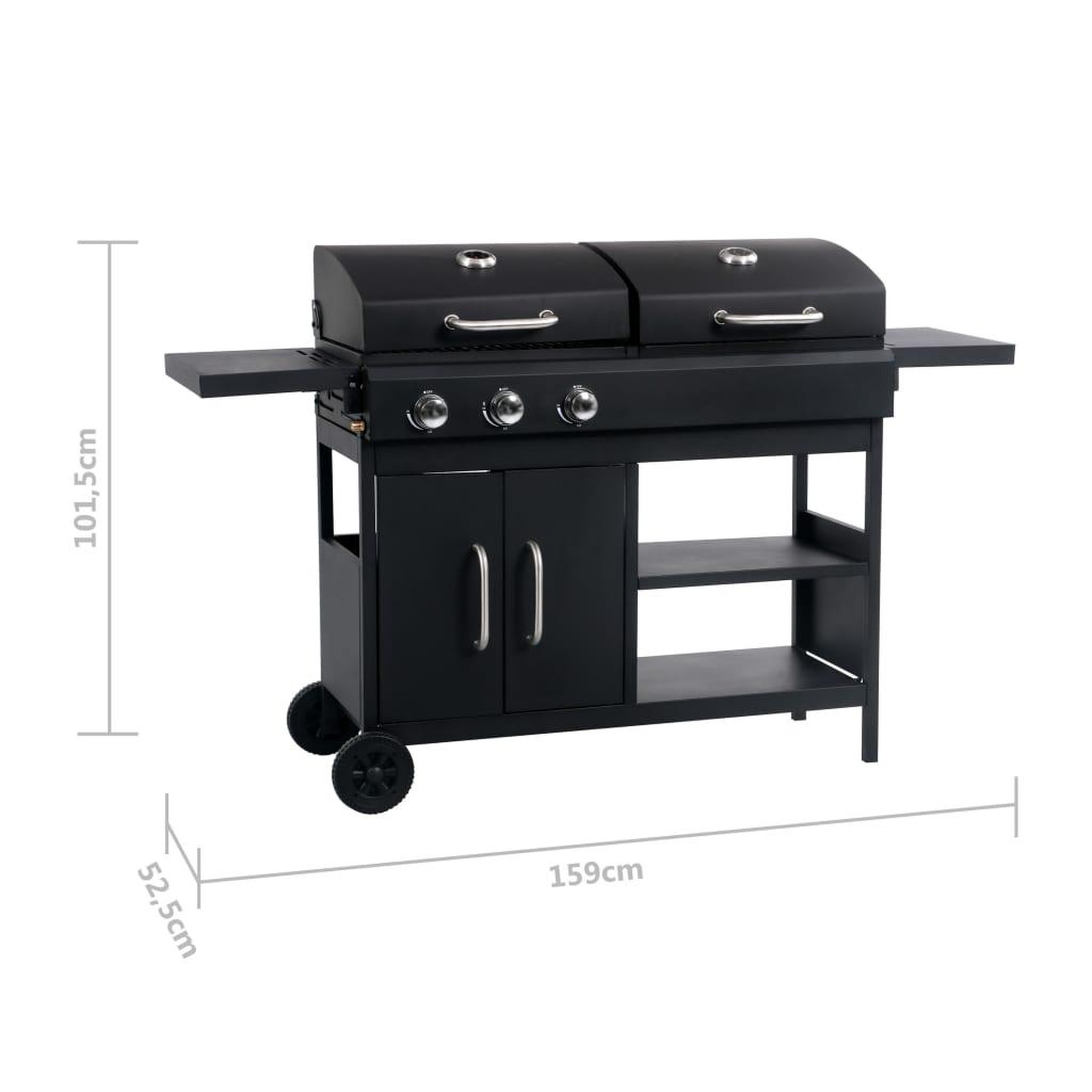 Voir la diapositive 6 : VIDAXL Barbecue gril combo a gaz et au charbon avec 3 bruleurs