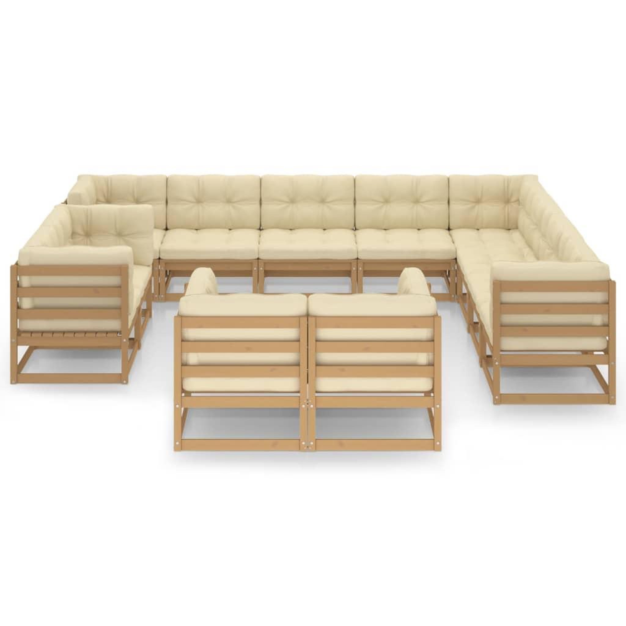 Voir la diapositive 3 : VIDAXL Salon de jardin 12 pcs avec coussins marron miel bois de pin