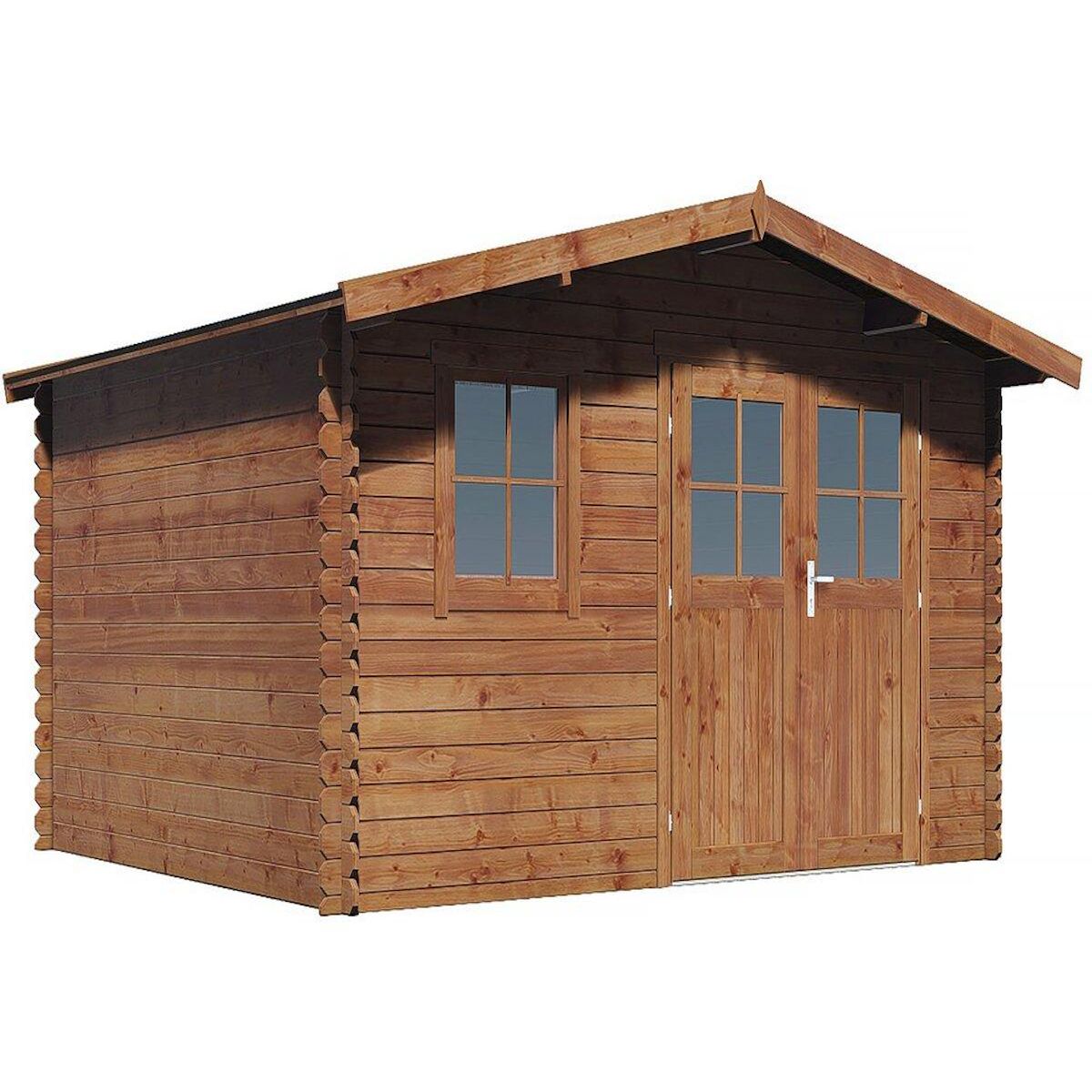 Habitat et Jardin Abri de jardin en bois traité marron autoclave  Valmont  - 14 m² -28 mm