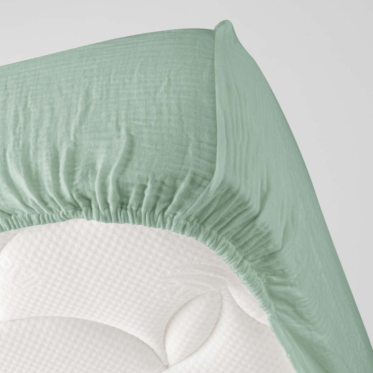 Paris Prix Drap Housse en Gaze de Coton  Angelia  160x200cm Vert Sauge