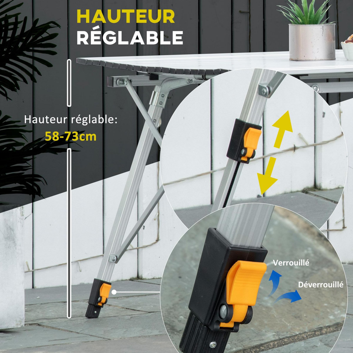 OUTSUNNY Table pliante en aluminium table de camping table de jardin 6 personnes hauteur réglable + sac de transport