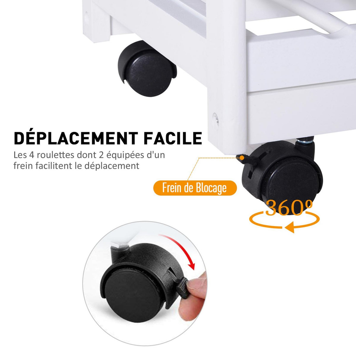 HOMCOM Chariot de service desserte de cuisine à roulettes multi-rangements 74L x 37l x 76H cm plateau bois massif pin châssis MDF