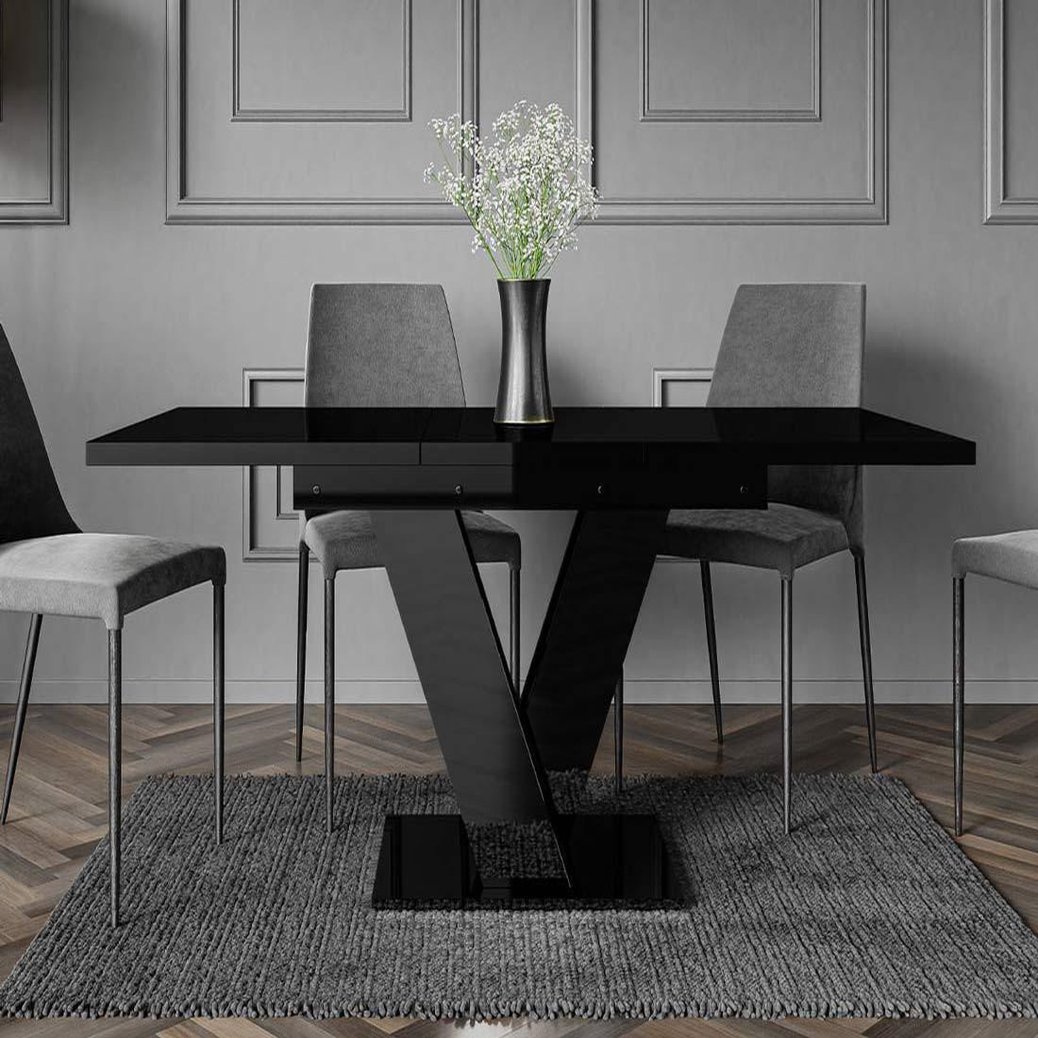 Voir la diapositive 4 : BEST MOBILIER Xandriel - table à manger extensible - noir - 4 à 6 personnes