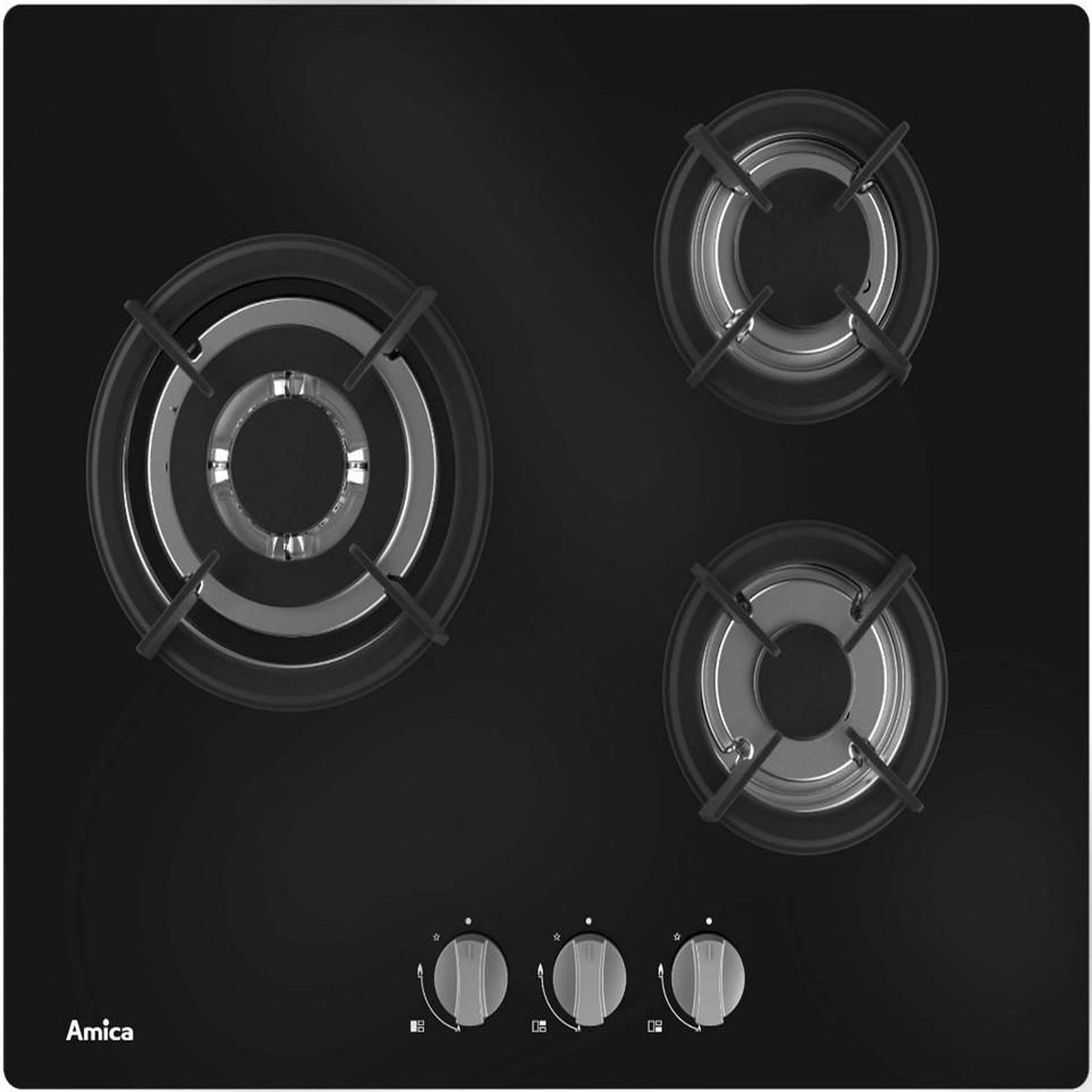 Voir la diapositive 1 : Amica Table de cuisson gaz 60cm 3 feux noir - AG3631N
