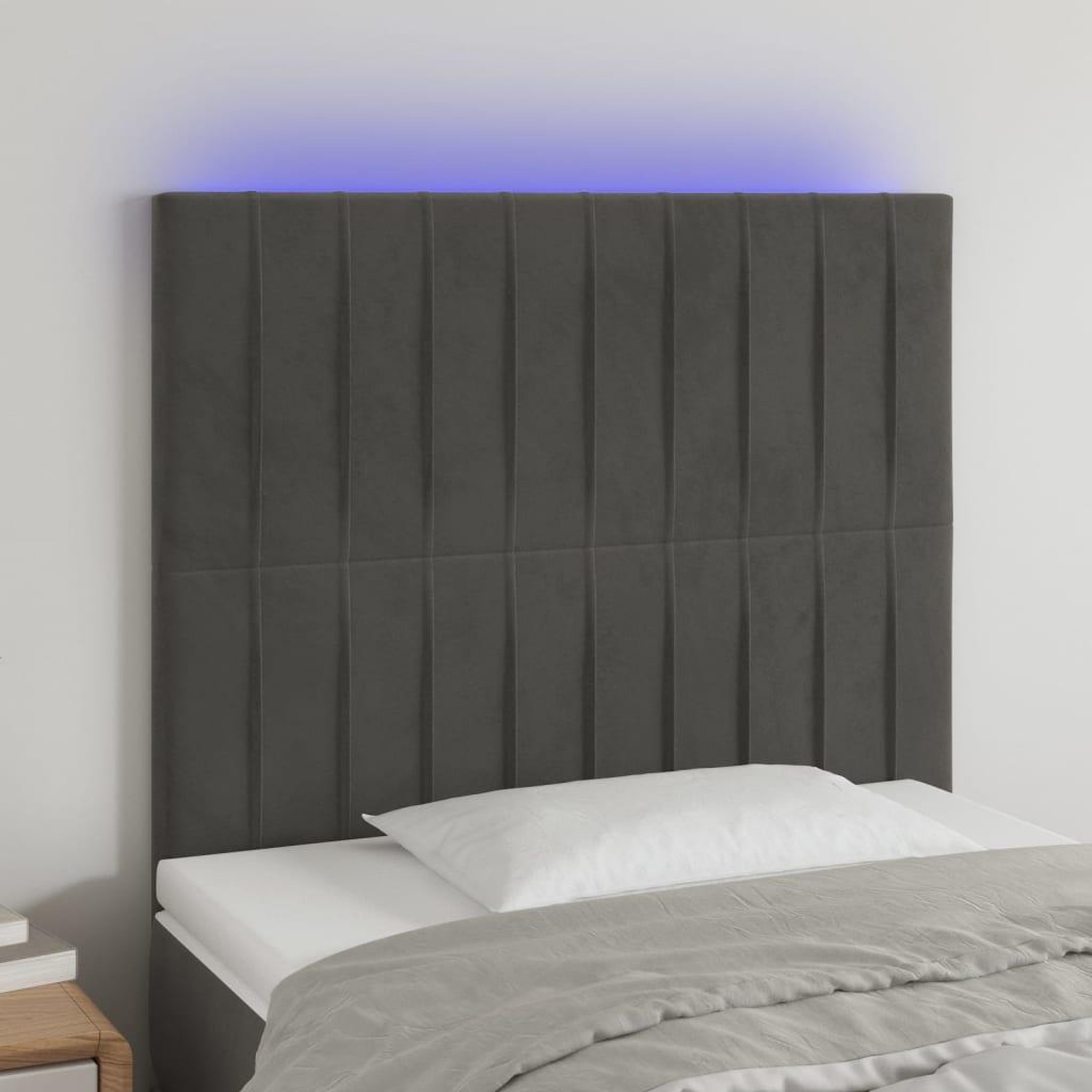 Voir la diapositive 1 : VIDAXL Tete de lit a LED Gris fonce 100x5x118/128 cm Velours