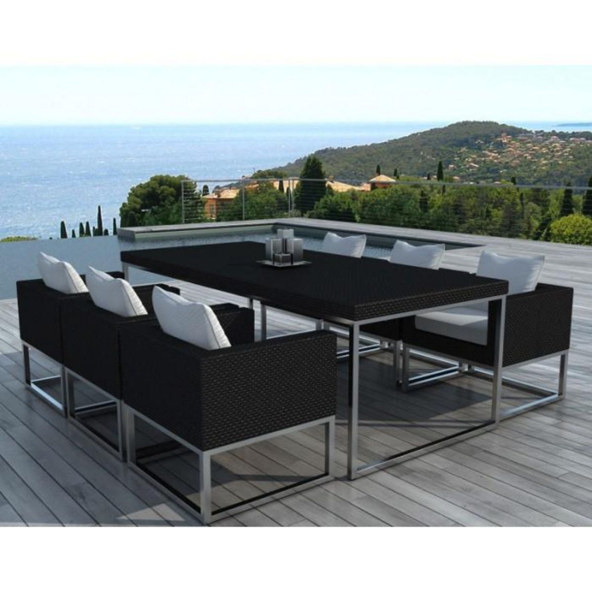 Paris Prix Table & 6 Fauteuils de Jardin  Bali  200cm Noir