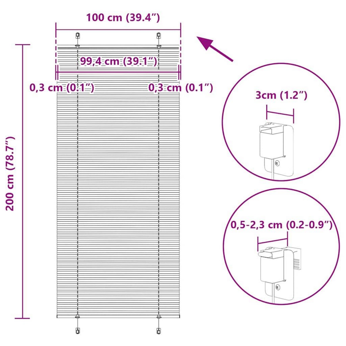 VIDAXL Store plisse blanc 100x200cm largeur du tissu 99,4 cm polyester