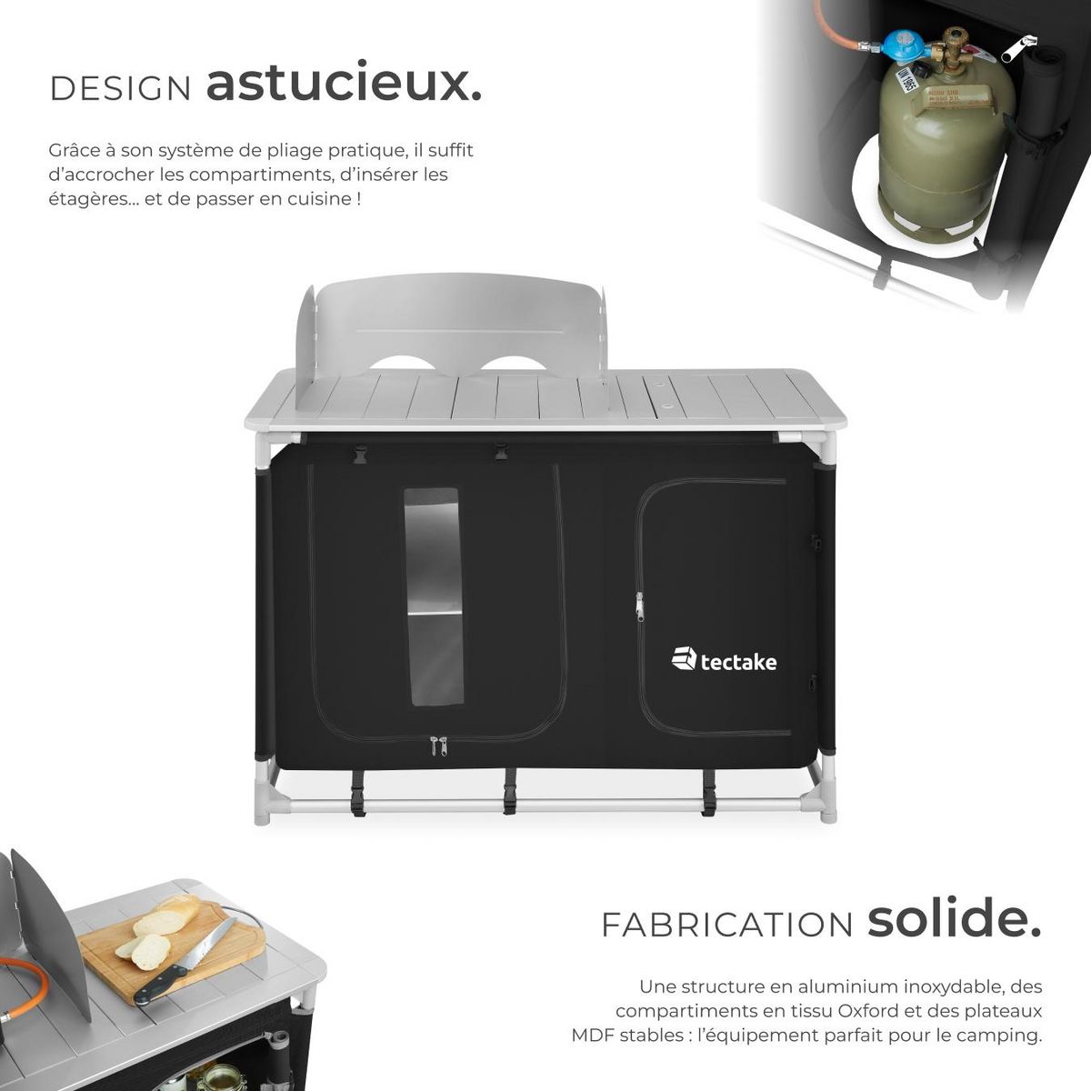 tectake Cuisine de camping luxe avec 4 compartiments pliable noir