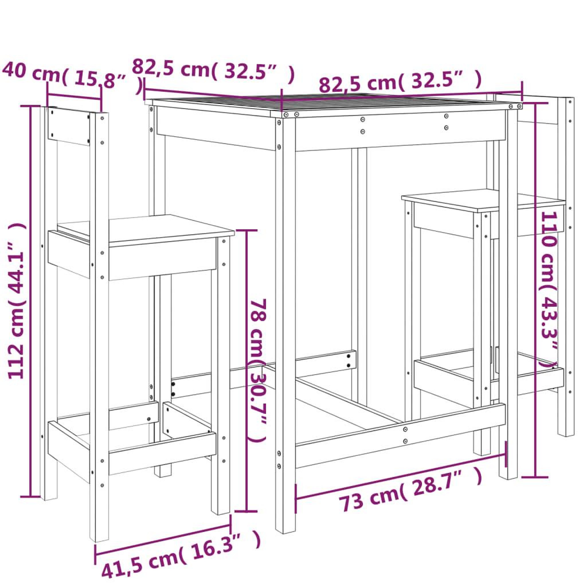 Voir la diapositive 6 : VIDAXL Ensemble de bar de jardin 3 pcs blanc bois de pin massif