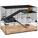 PAWHUT Cage hamster rongeur 3 niveaux 76 x 48 x 54 cm - roue, rampes, maisonnette, abreuvoir, mangeoire - noir