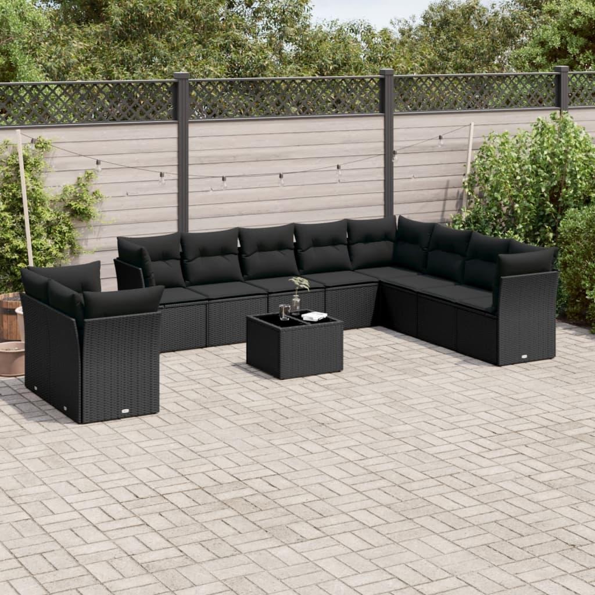 VIDAXL Salon de jardin 11 pcs avec coussins noir resine tressee