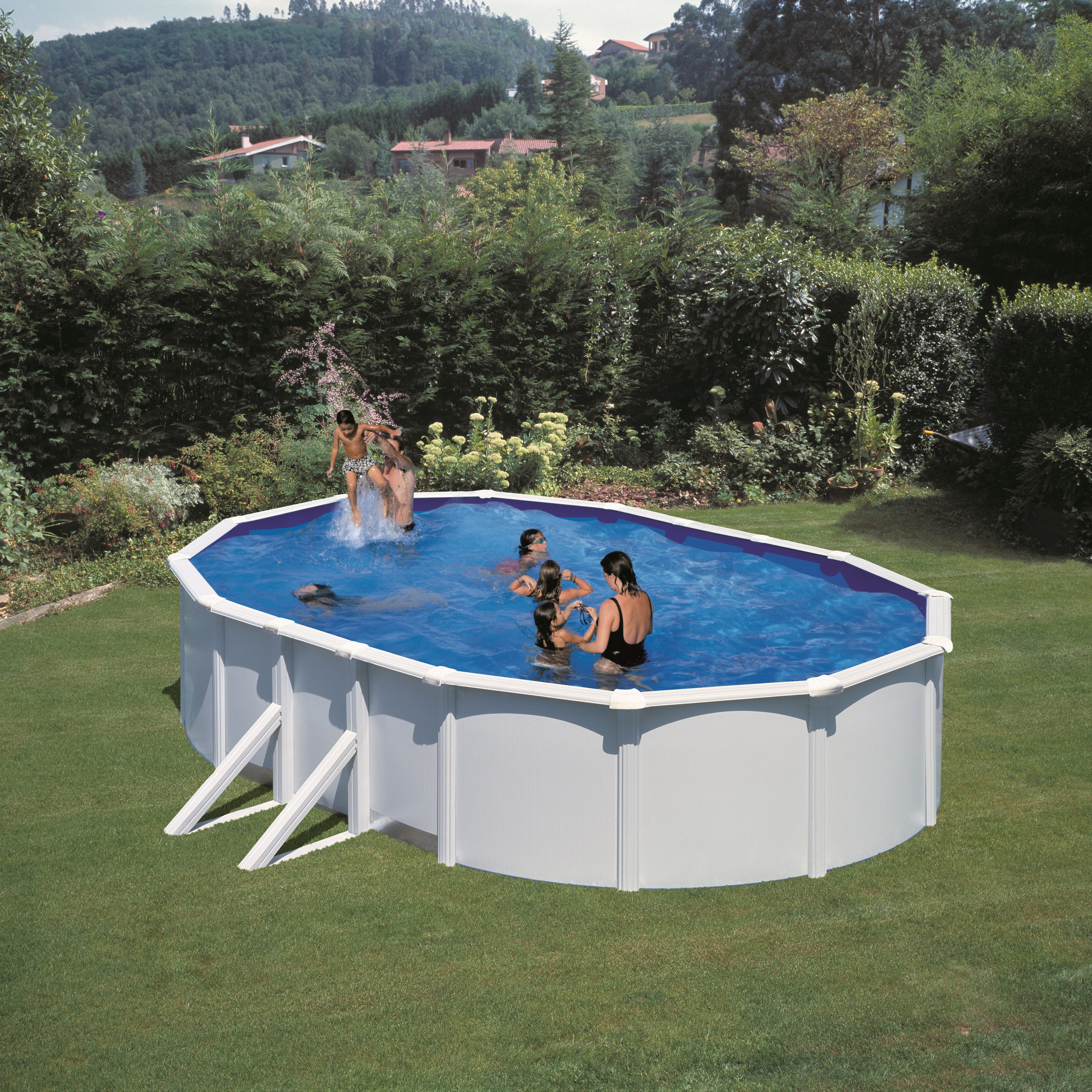 GRE Piscine acier ovale blanche 5x3xH1,20 BORA BORA  