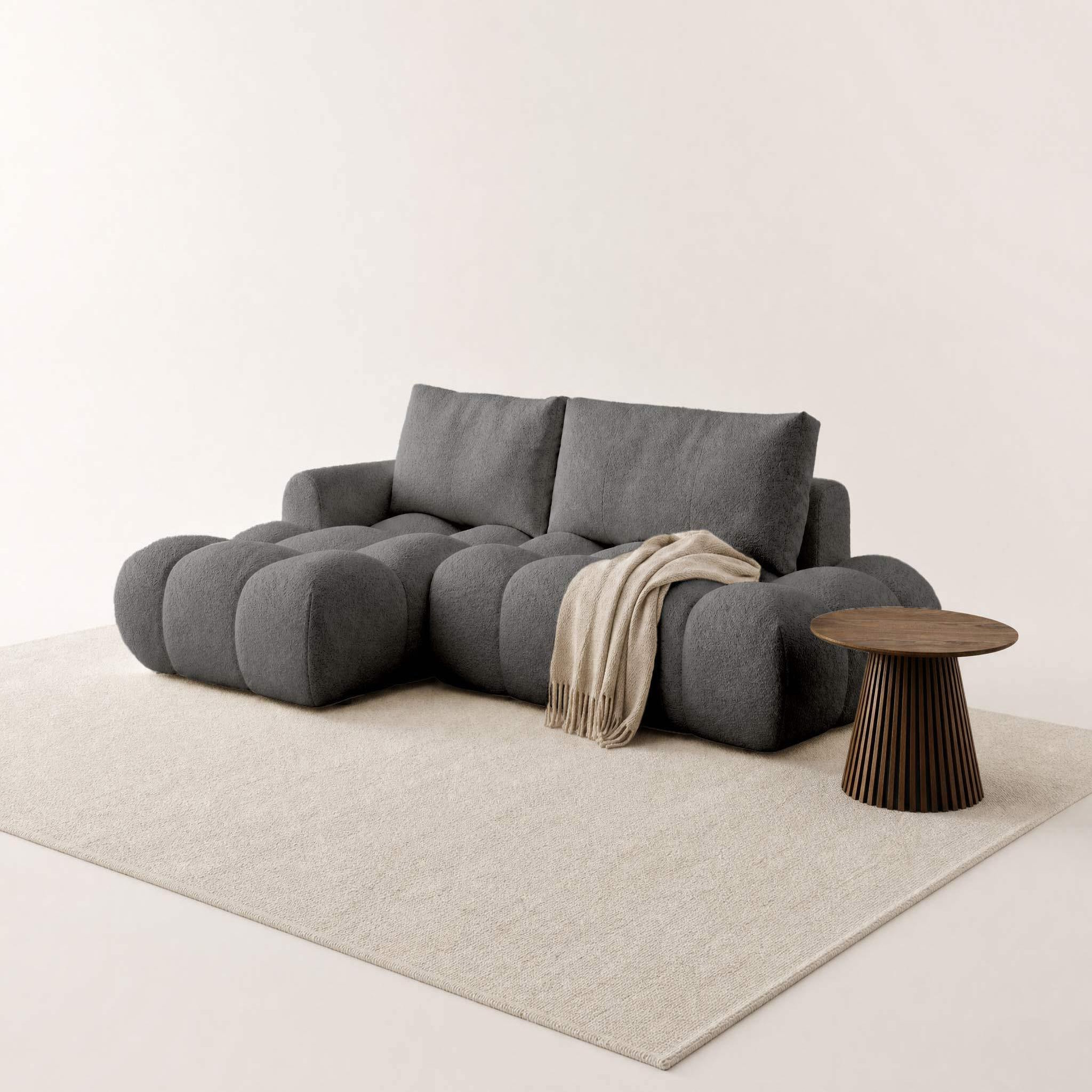 Voir la diapositive 2 : BEST MOBILIER Yulin - canapé d'angle ouvert gauche 4 places convertible avec coffre en tissu bouclette