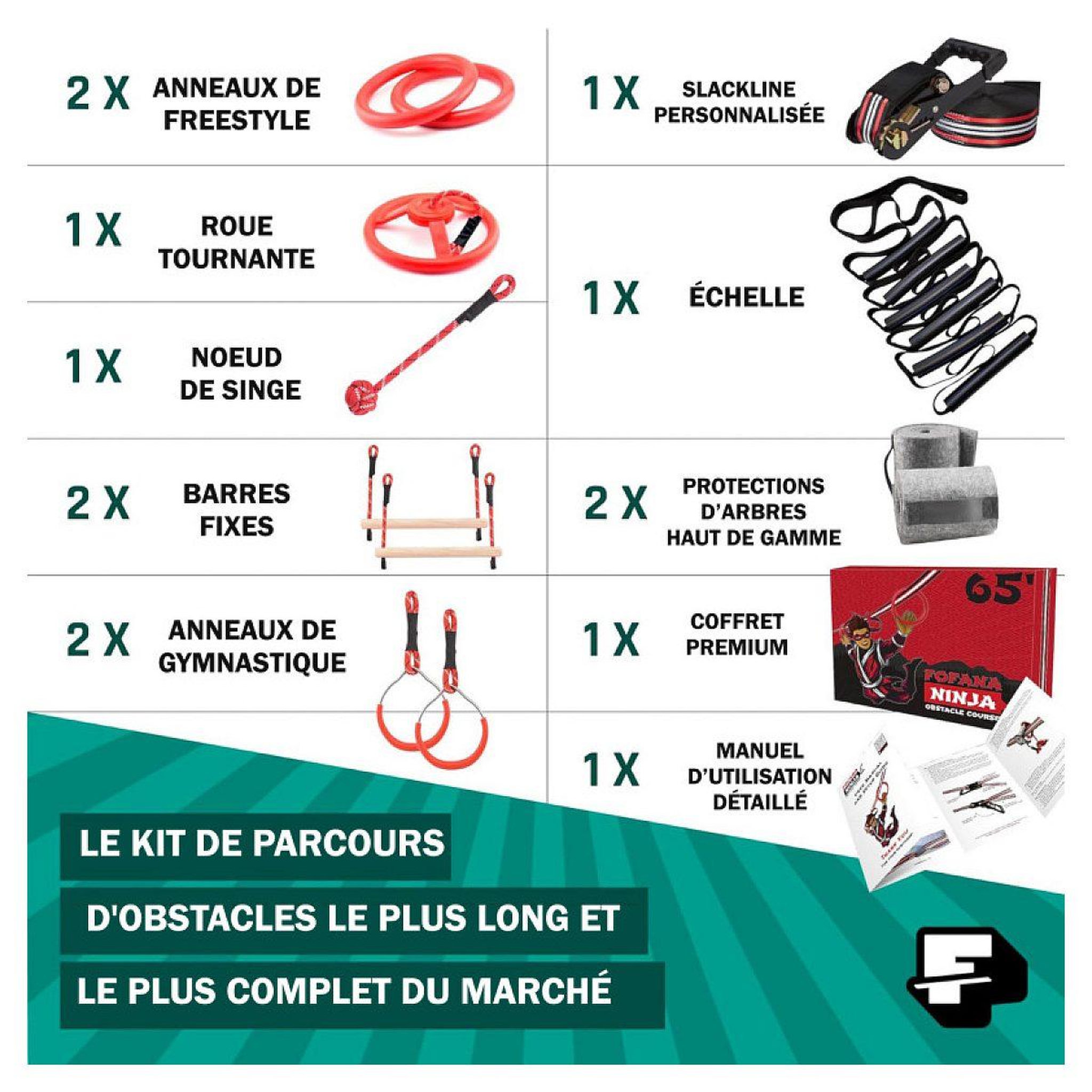 Voir la diapositive 2 : Icare Parcours d'obstacles slackline 32 pièces - ninja line