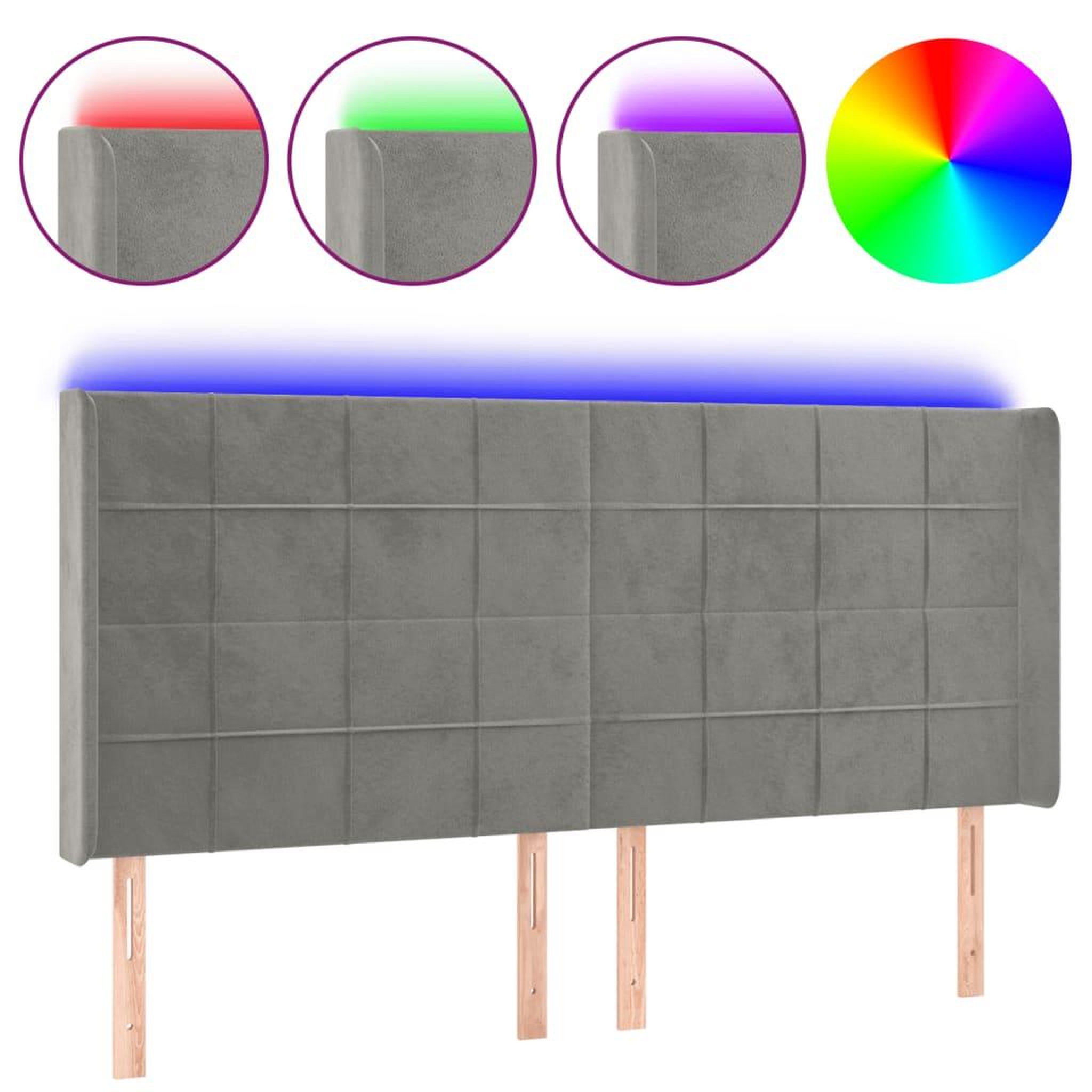 Voir la diapositive 2 : VIDAXL Tete de lit a LED Gris clair 203x16x118/128 cm Velours