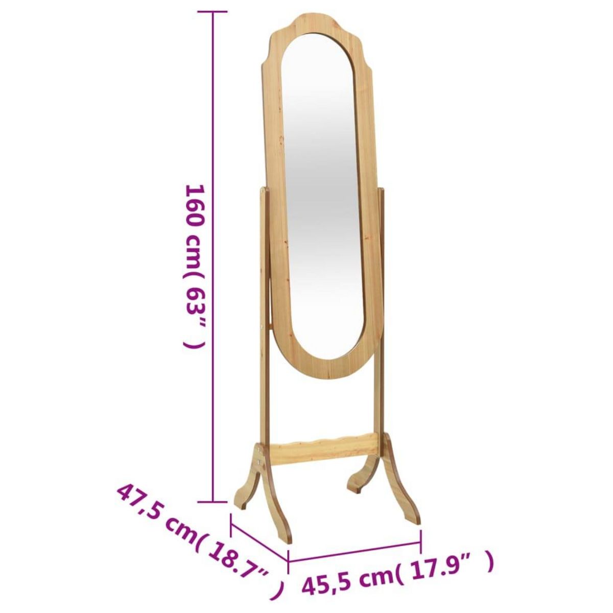 VIDAXL Miroir sur pied 45,5x47,5x160 cm bois d'ingenierie