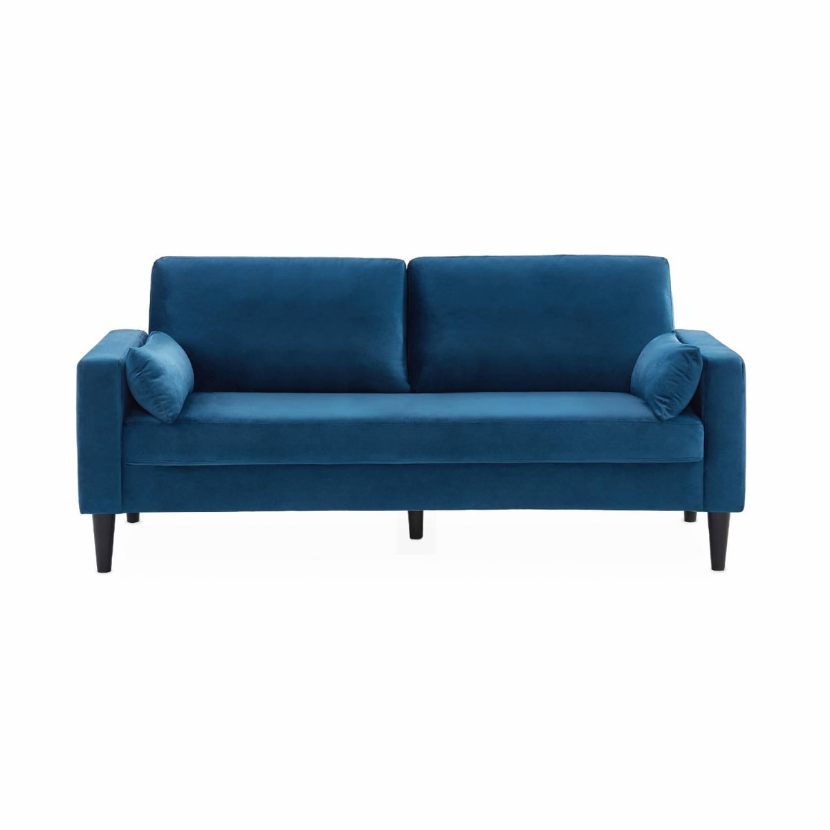 SWEEEK Canapé en velours bleu - Bjorn - Canapé 3 places fixe droit pieds bois. style scandinave