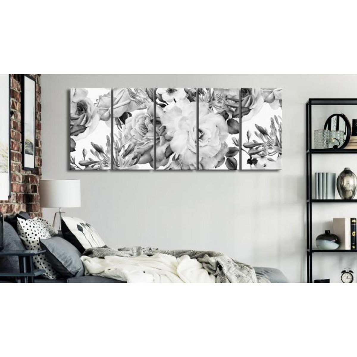 Paris Prix Tableau 5 Panneaux  Rose Composition Narrow Black & White