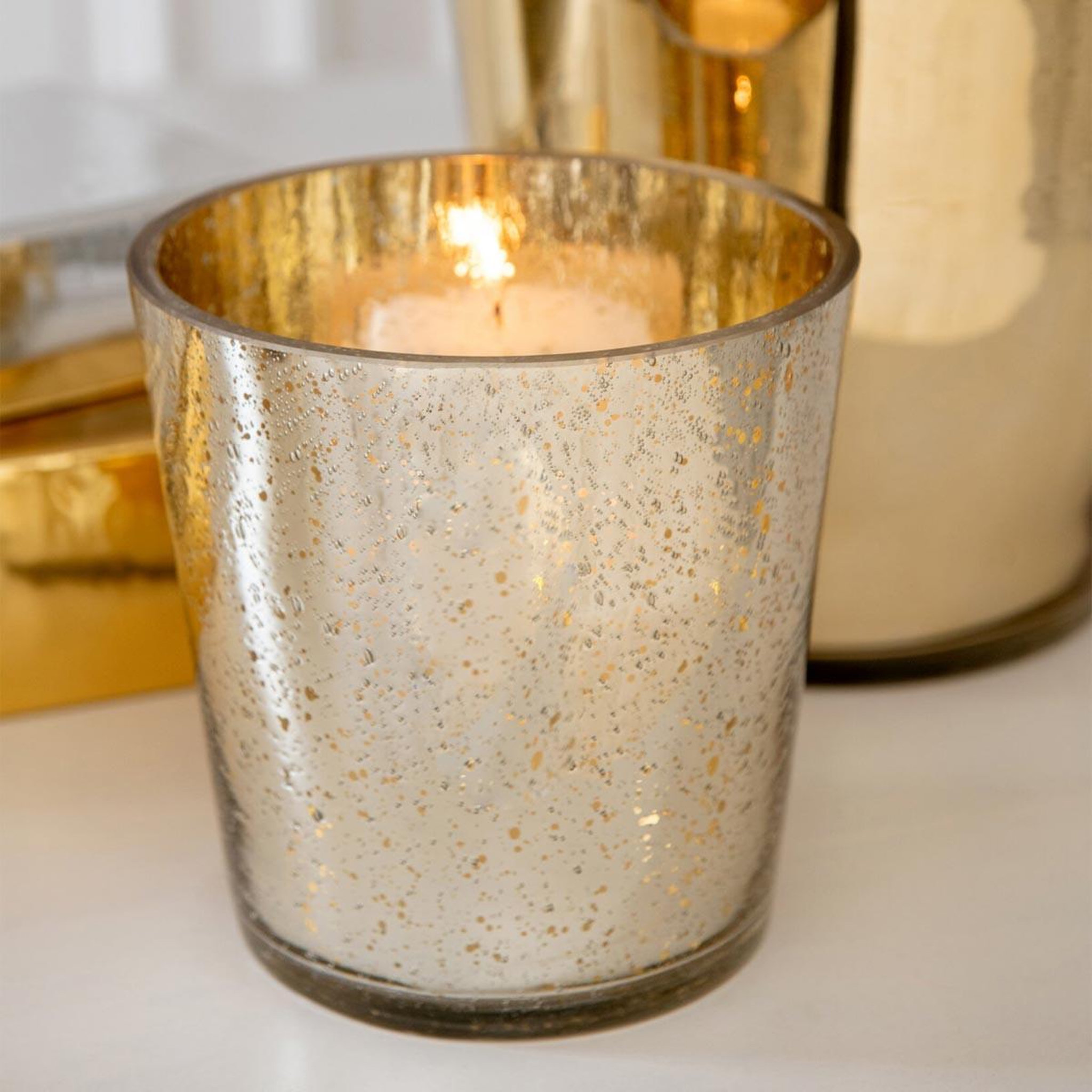 Voir la diapositive 3 : J-LINE Photophore design en verre  sparkle  16cm argenté