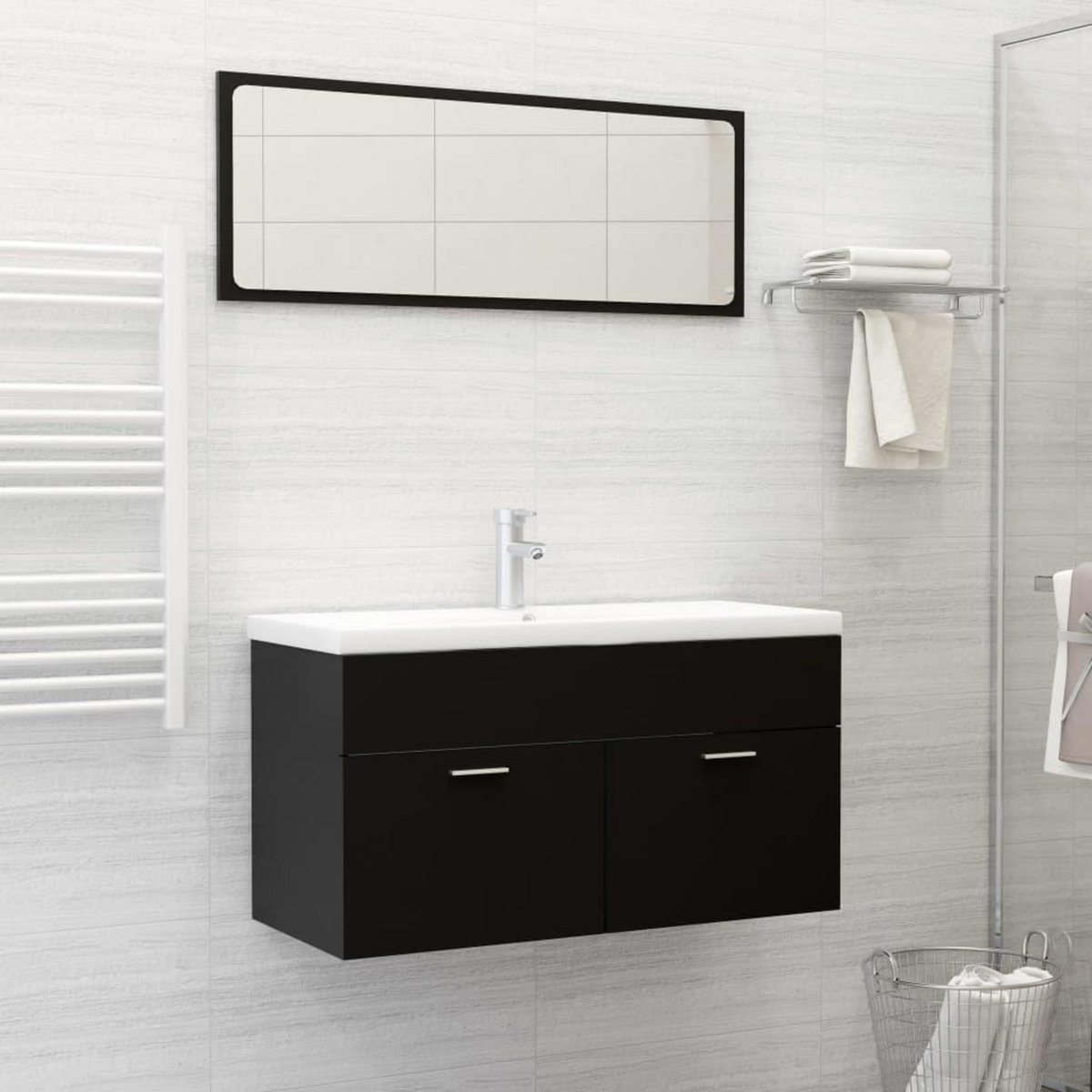 VIDAXL Ensemble de meubles de salle de bain Noir Agglomere