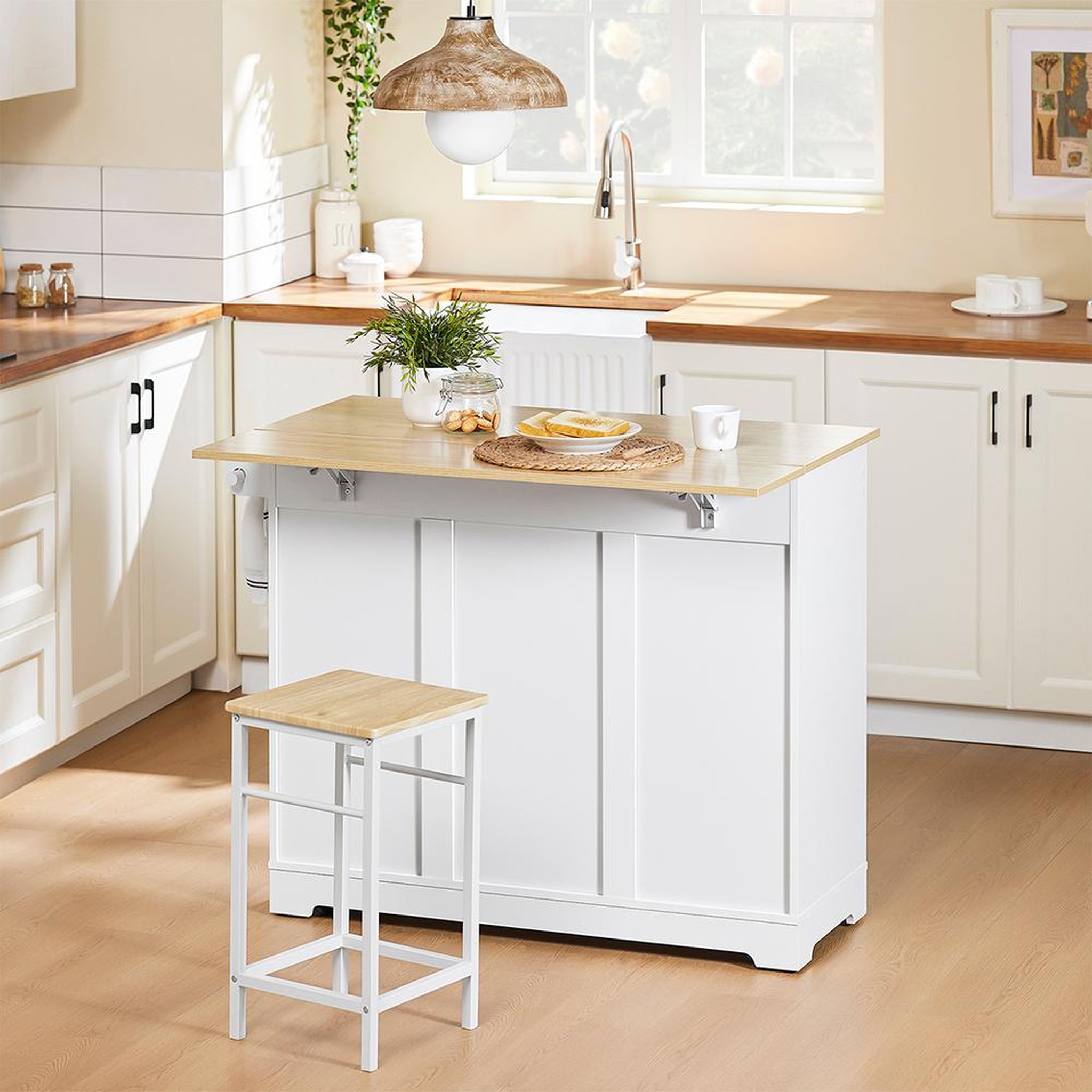 Voir la diapositive 5 : SOBUY SoBuy - Îlot De Cuisine à deux tiroirs - Blanc - 107x44x91cm - Nordique - FKW129-NW