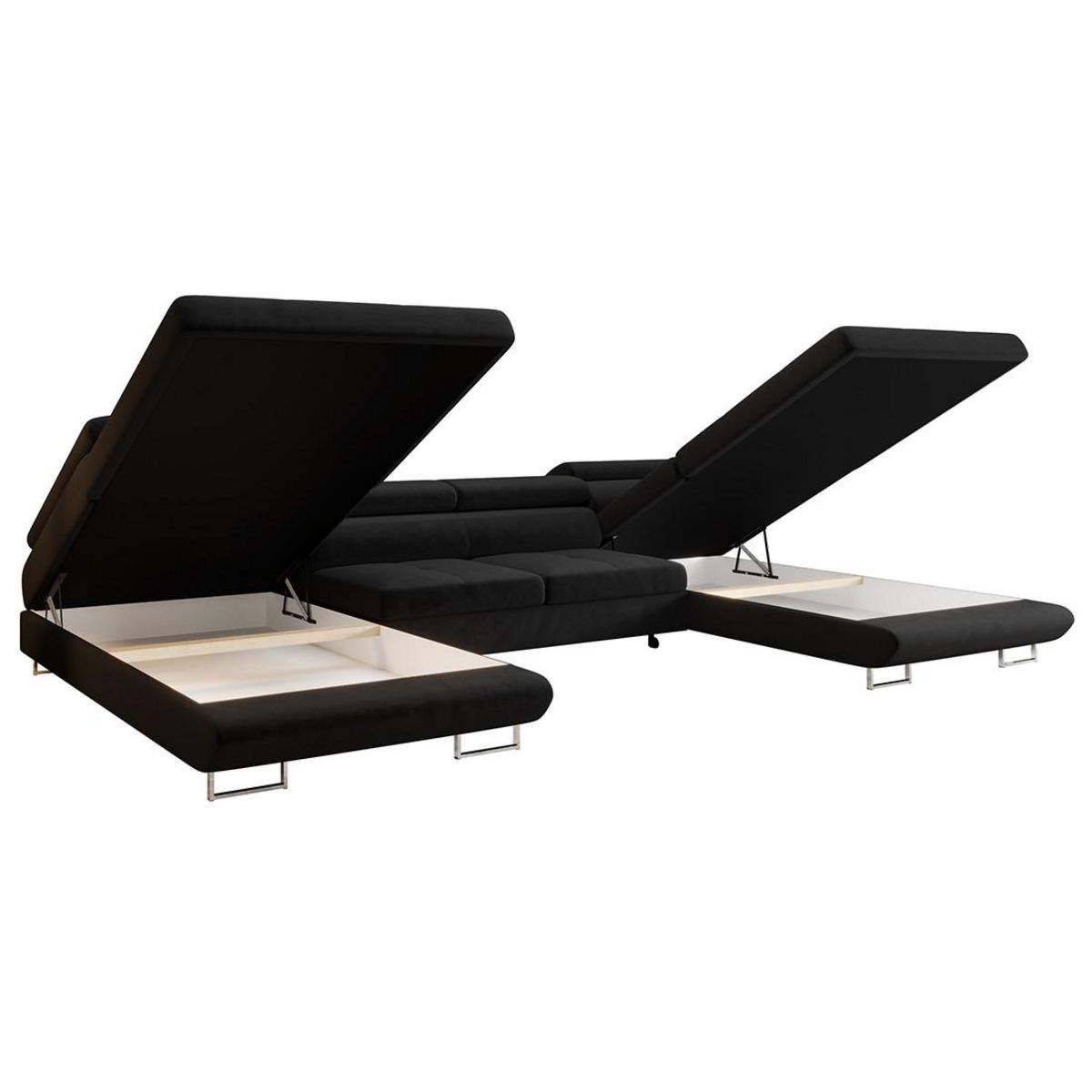 BEST MOBILIER Ayden - canapé panoramique en u 7 places convertible avec coffre et têtières réglables en tissu