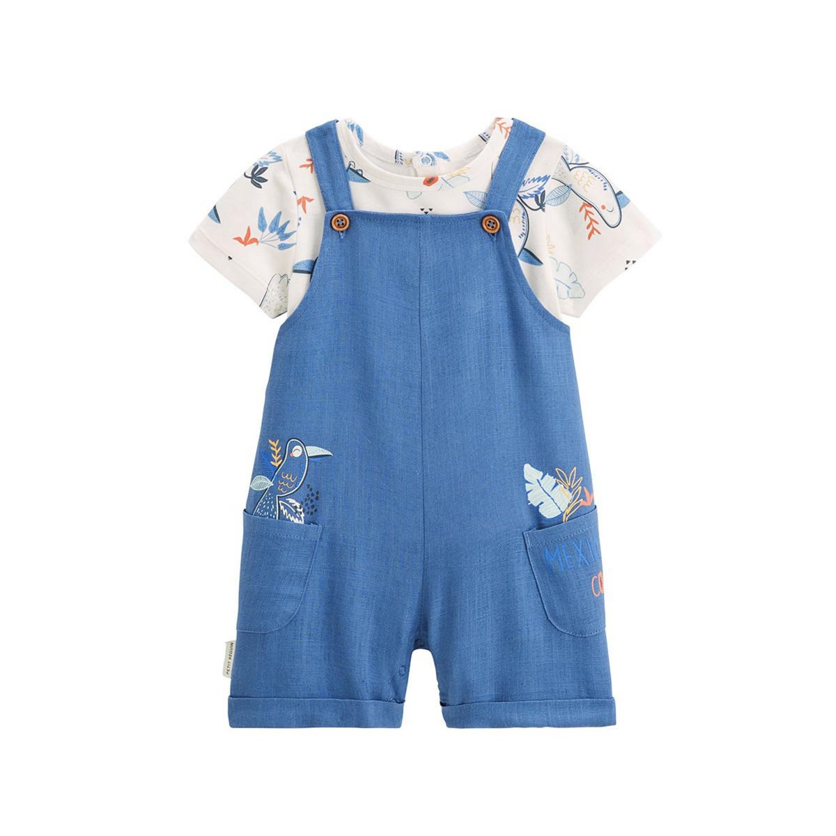 Petit Béguin Ensemble salopette bébé en lin et t-shirt Mexico