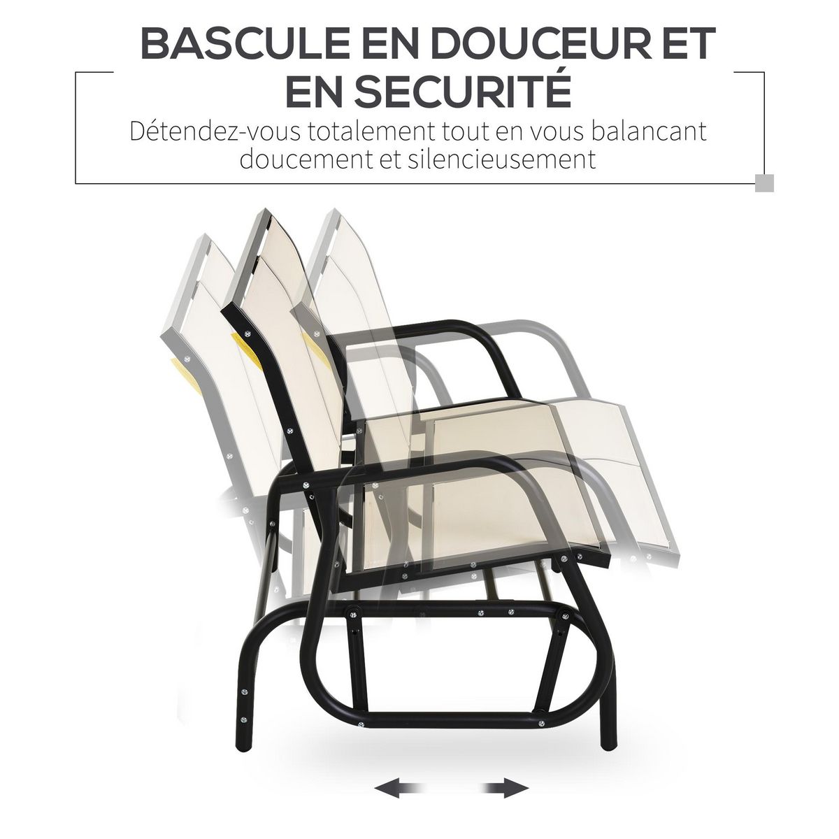 OUTSUNNY Banc à bascule de jardin 2 places design contemporain grand confort accoudoirs assise et dossier ergonomique acier textilène beige