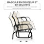Voir la diapositive 4 : OUTSUNNY Banc à bascule de jardin 2 places design contemporain grand confort accoudoirs assise et dossier ergonomique acier textilène beige