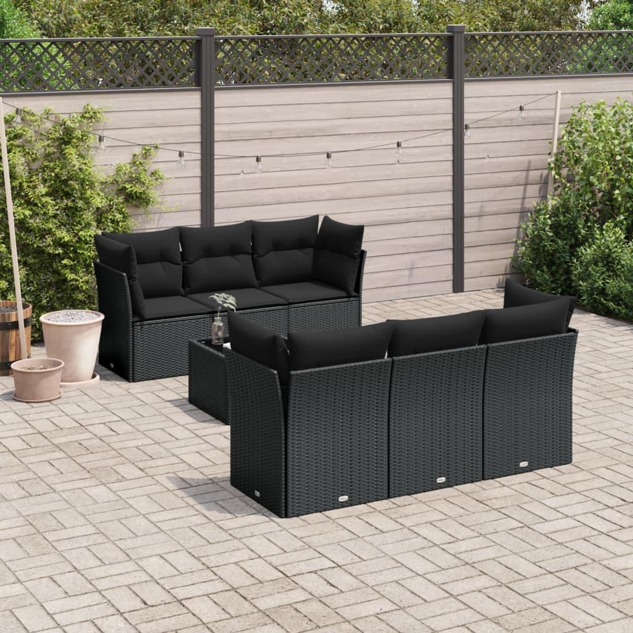 VIDAXL Salon de jardin 7 pcs avec coussins noir resine tressee