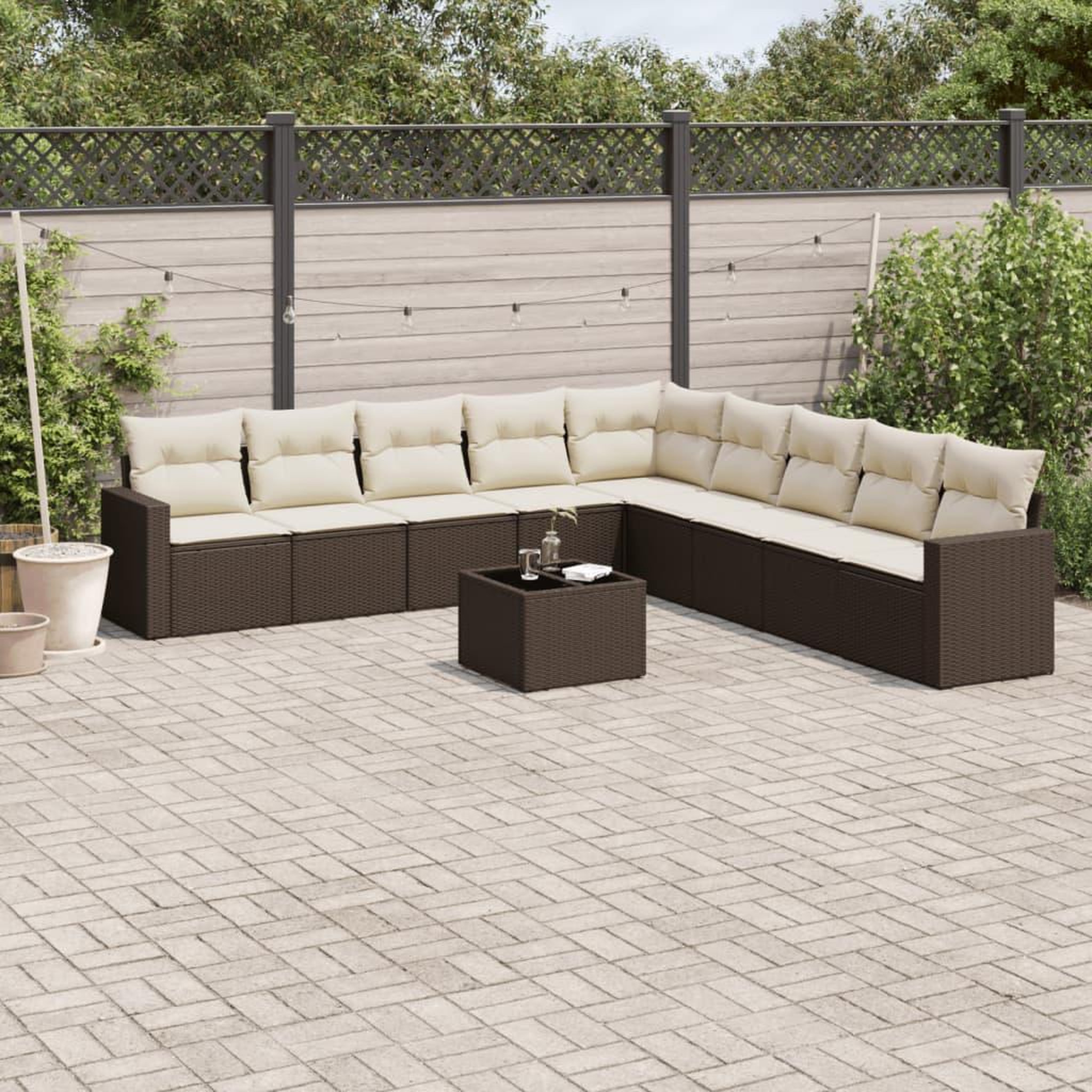 VIDAXL Salon de jardin 10 pcs avec coussins marron resine tressee
