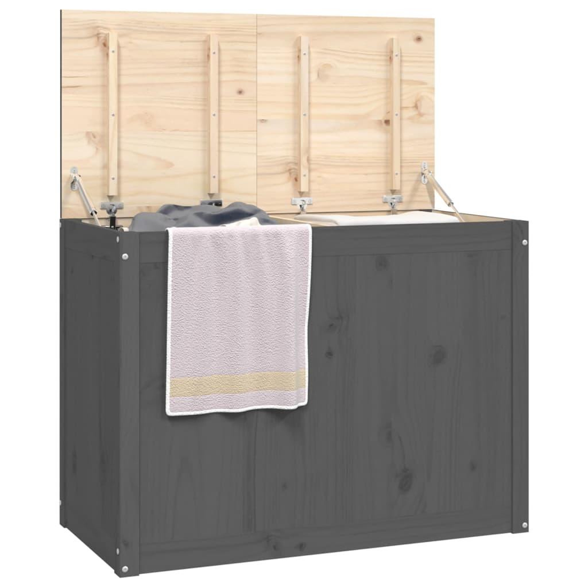Voir la diapositive 4 : VIDAXL Boîte a linge Gris 88,5x44x66 cm Bois massif de pin