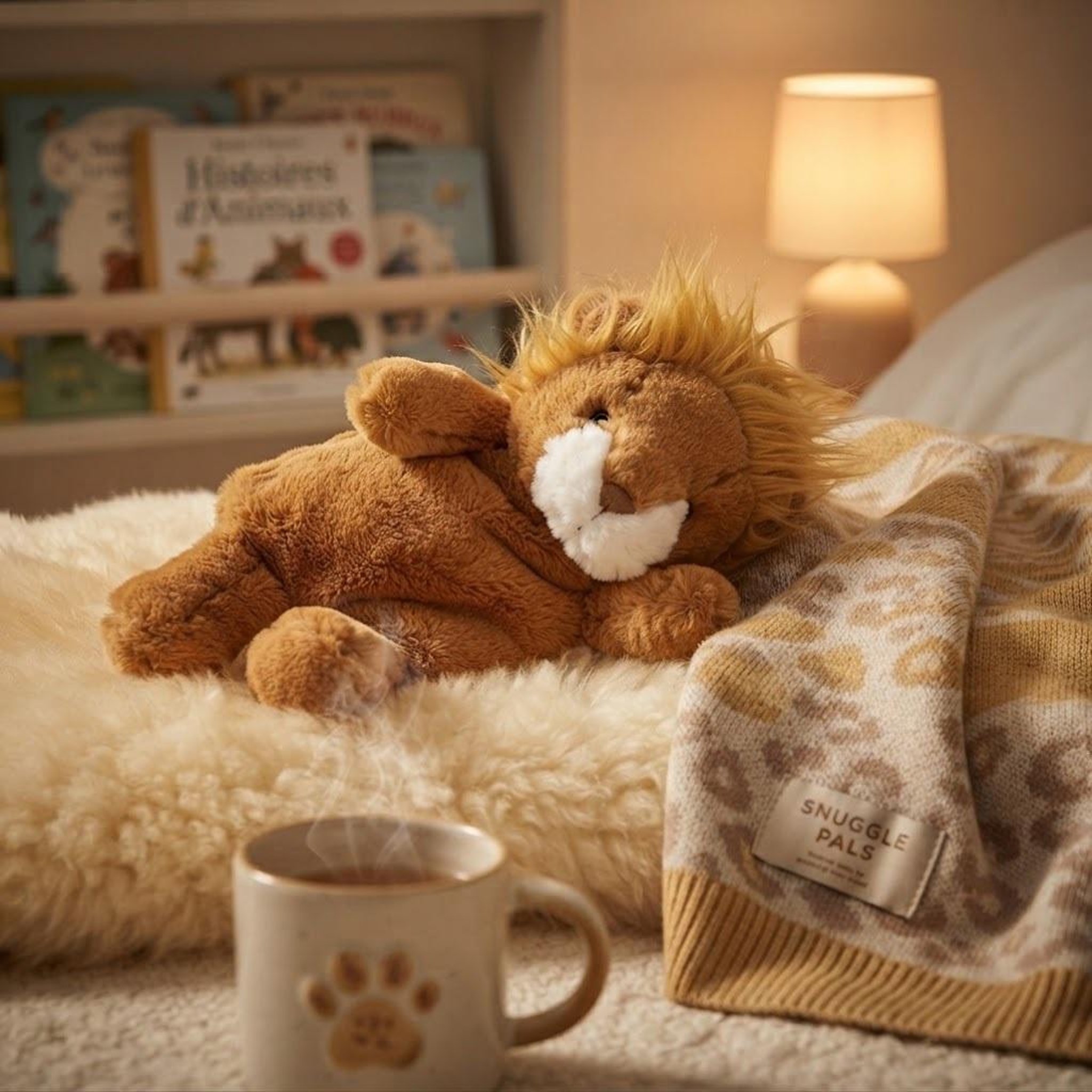Voir la diapositive 5 : Eden Bouillotte peluche lion lavande et blé
