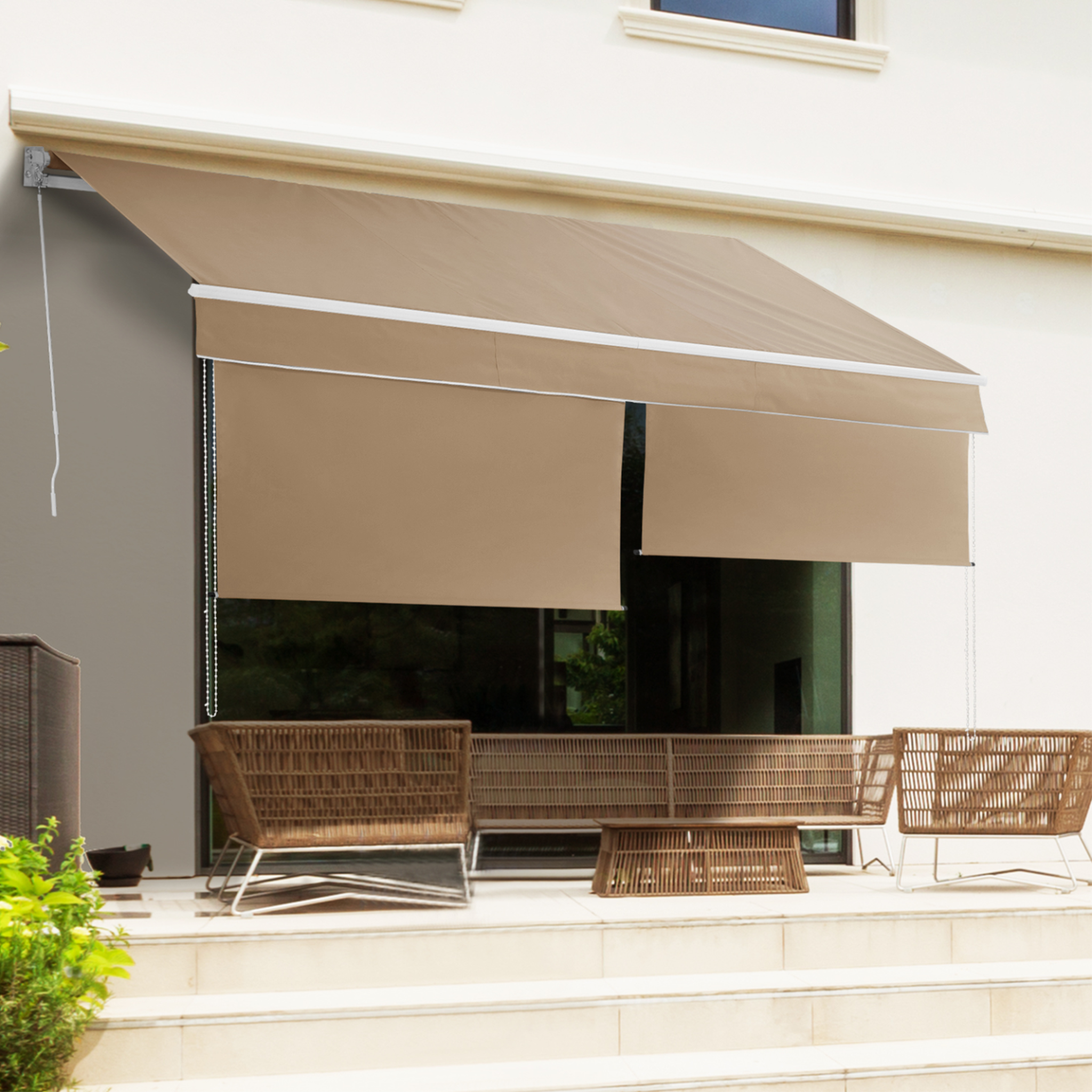 Voir la diapositive 3 : ID MARKET Store banne manuel 4x3 m taupe lambrequin h.1,40 m