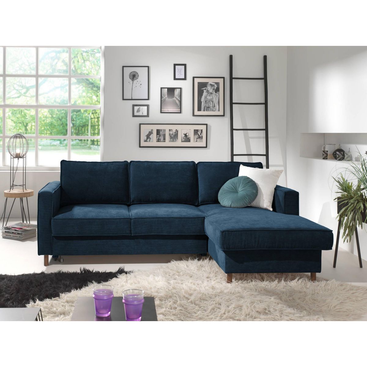 LISA DESIGN Jake - canapé d'angle droit - convertible avec coffre - 4 places - en velours côtelé