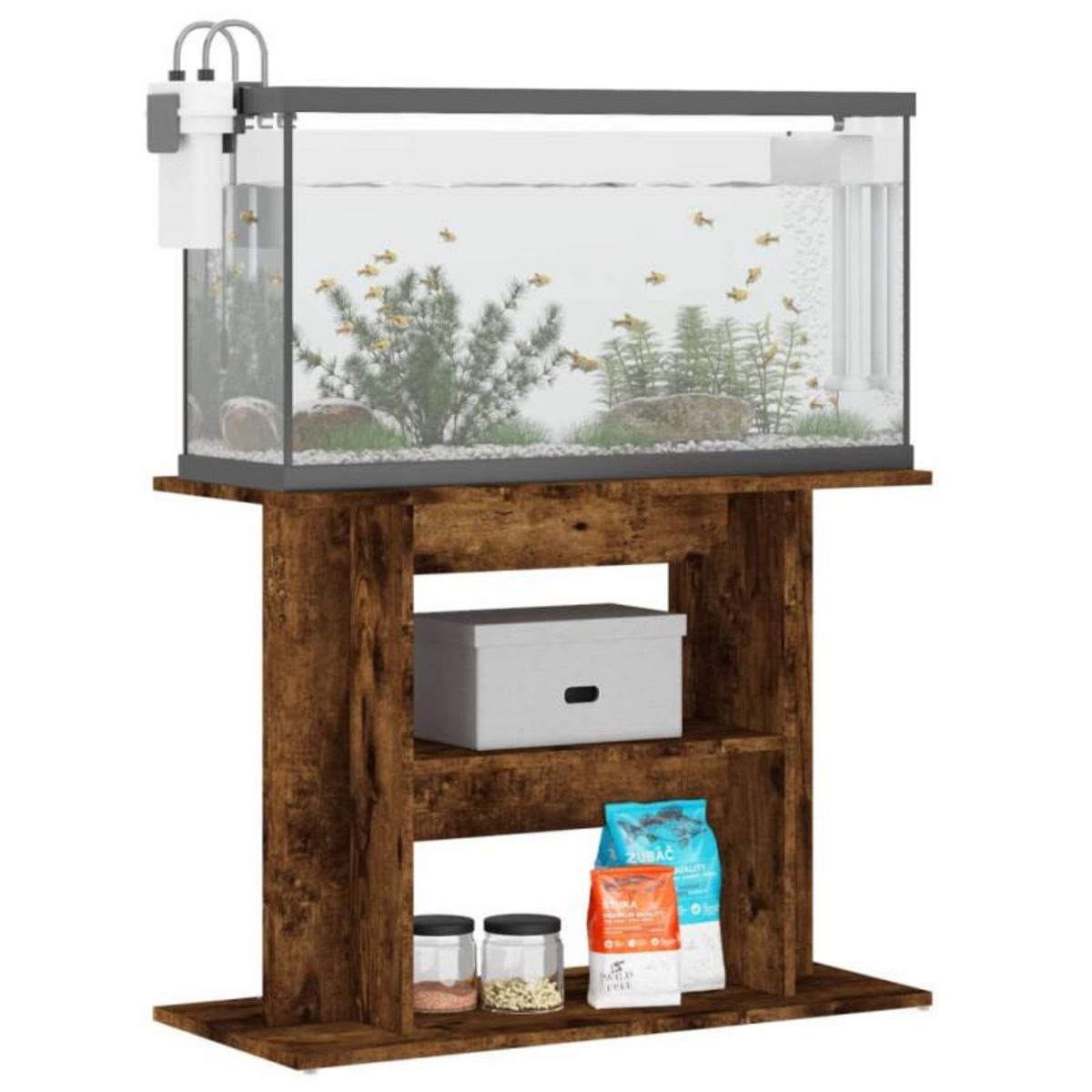 VIDAXL Support pour aquarium chêne fumé 80x35x60 cm bois d ingénierie