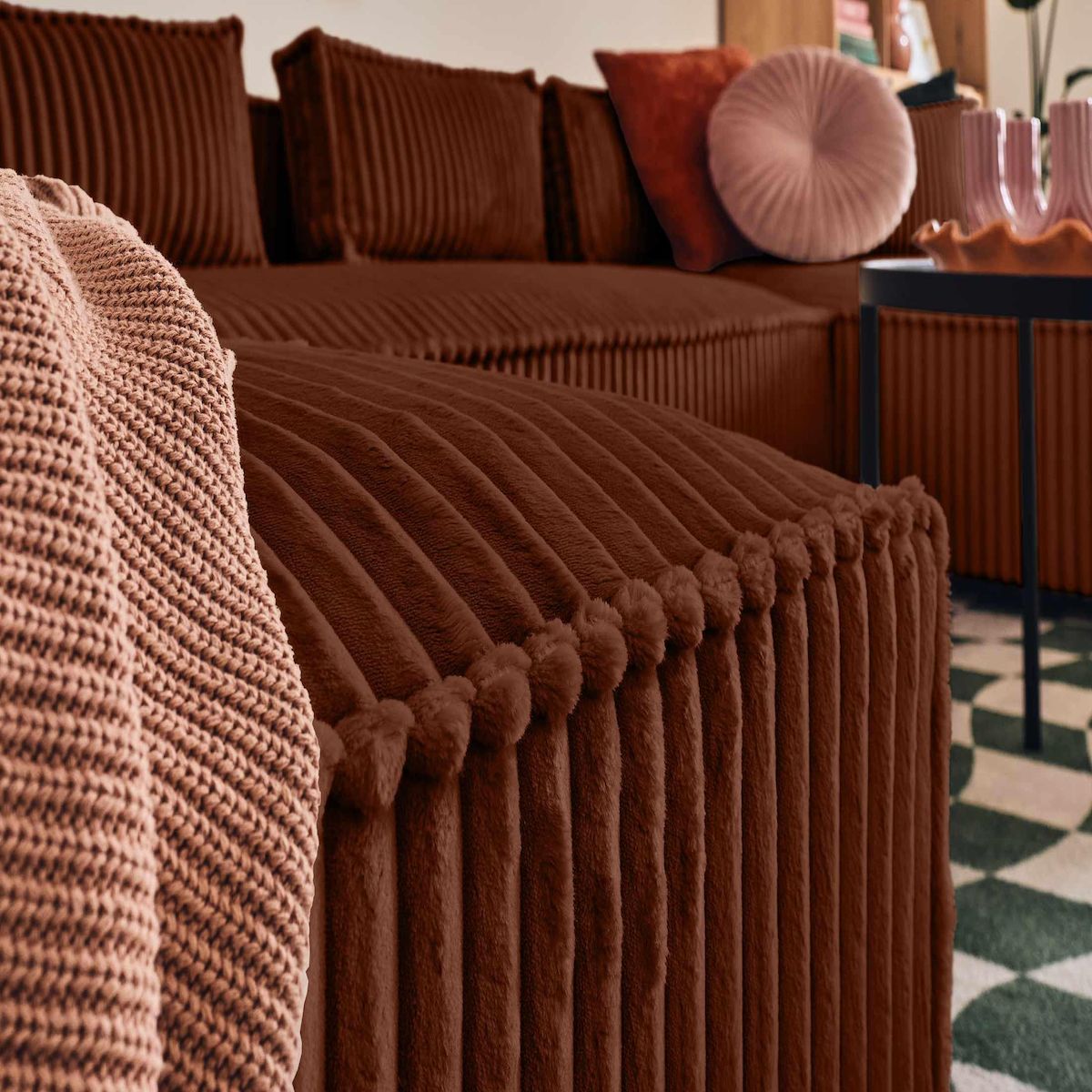 LISA DESIGN Stella - canapé panoramique en u - 7 places - en velours côtelé grosses côtes