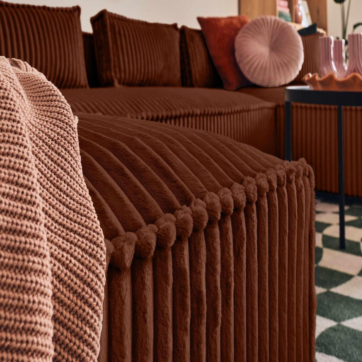 LISA DESIGN Stella - canapé panoramique en u - 7 places - en velours côtelé grosses côtes