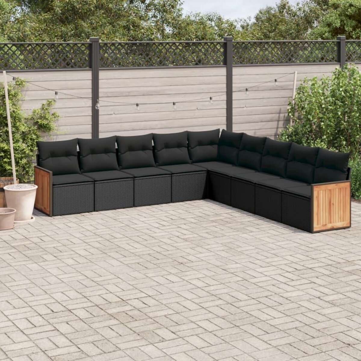 VIDAXL Salon de jardin 9 pcs avec coussins noir resine tressee