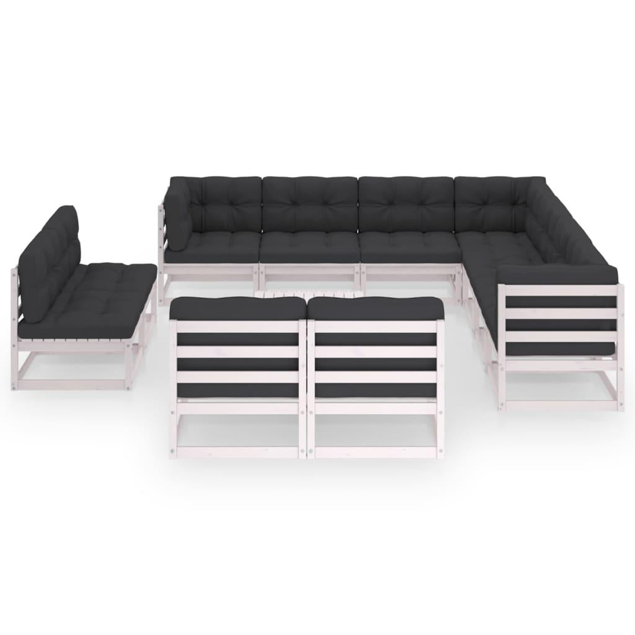 Voir la diapositive 2 : VIDAXL Salon de jardin 12 pcs avec coussins Blanc Bois de pin massif