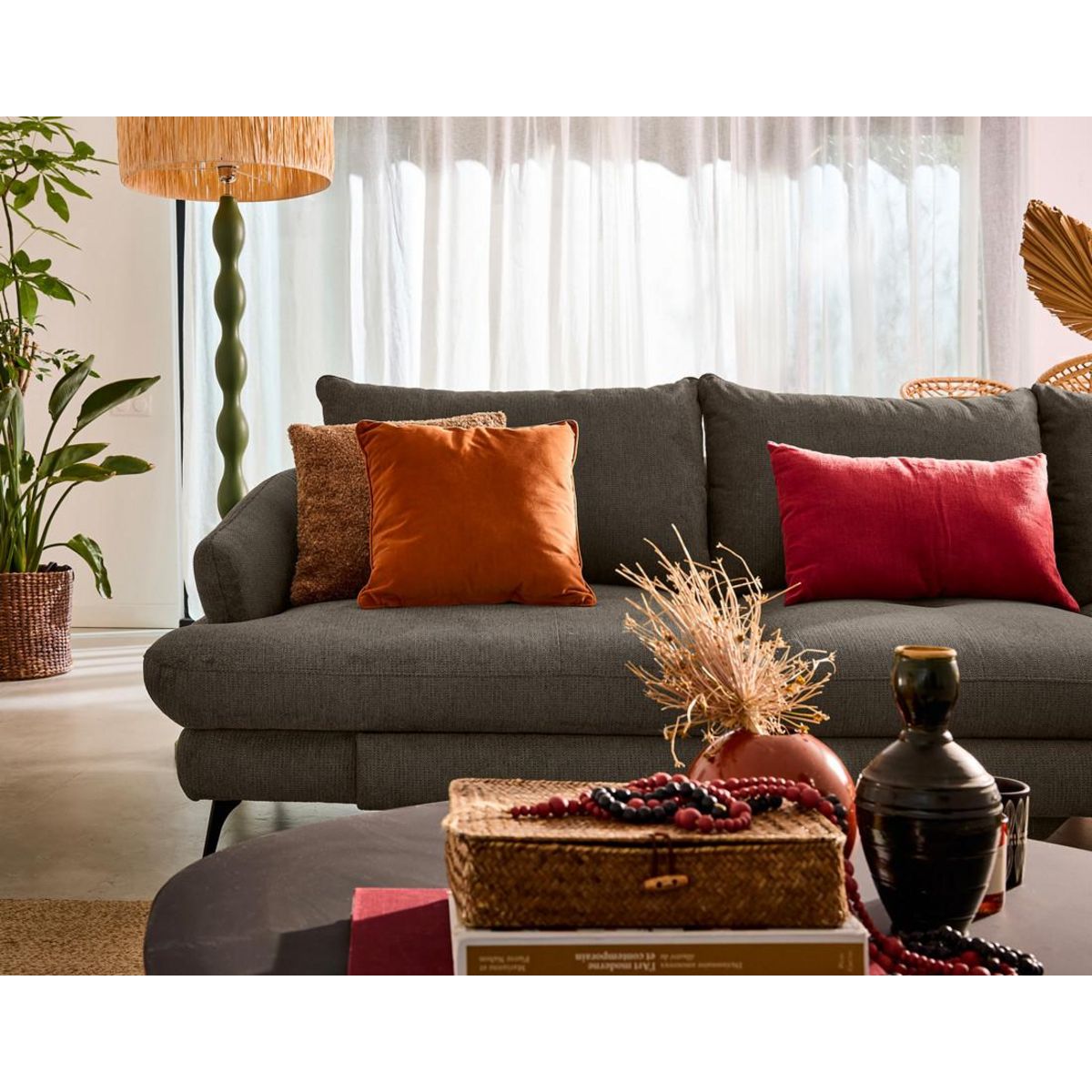 LISA DESIGN Ninon - canapé d'angle droit 4 places convertible avec coffre en tissu texturé