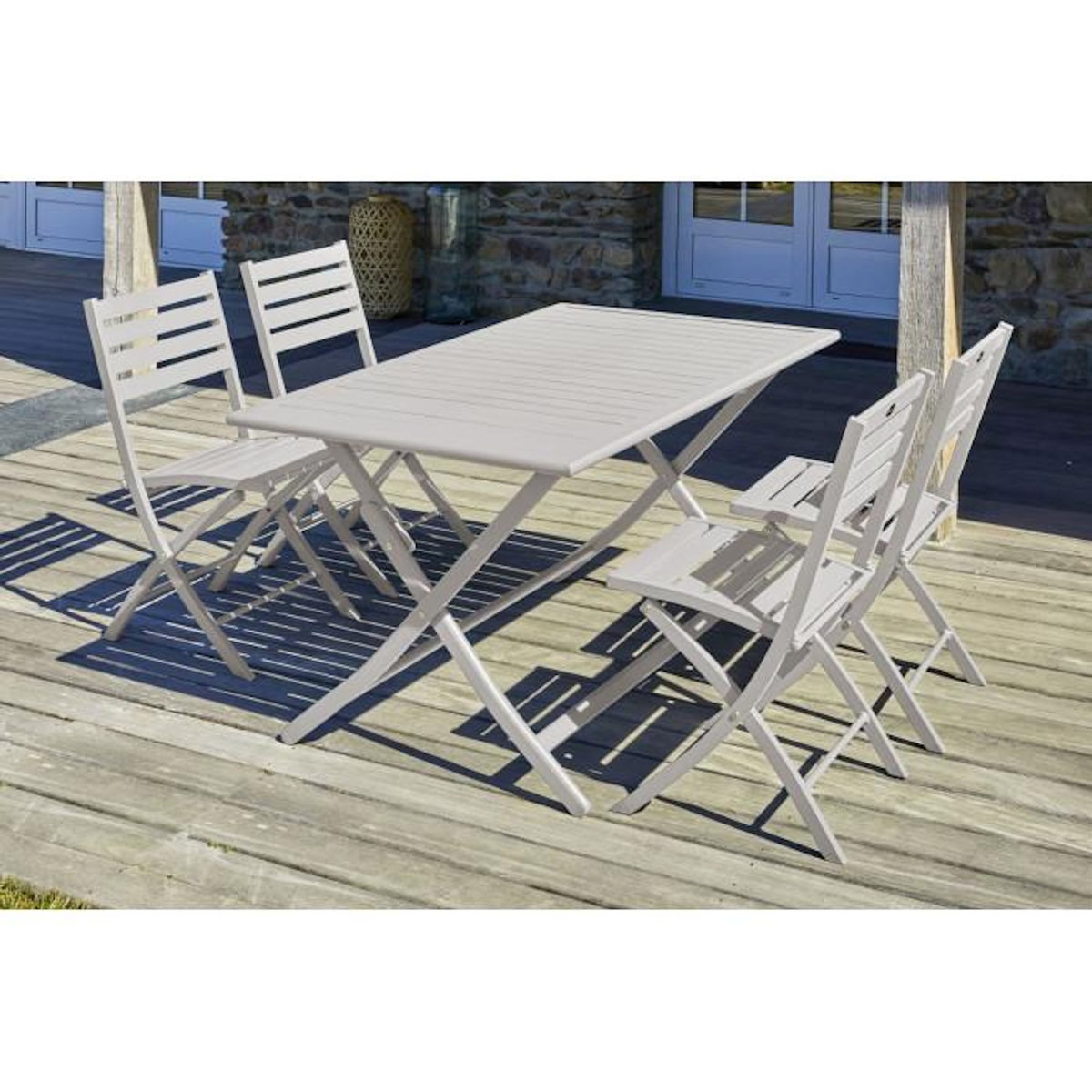 Paris Prix Ensemble Table de Jardin Pliante & 4 Chaises  Marius  140cm Gris