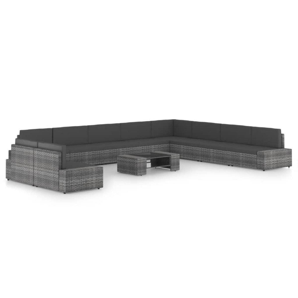 VIDAXL Salon de jardin 11 pcs avec coussins Gris Resine tressee