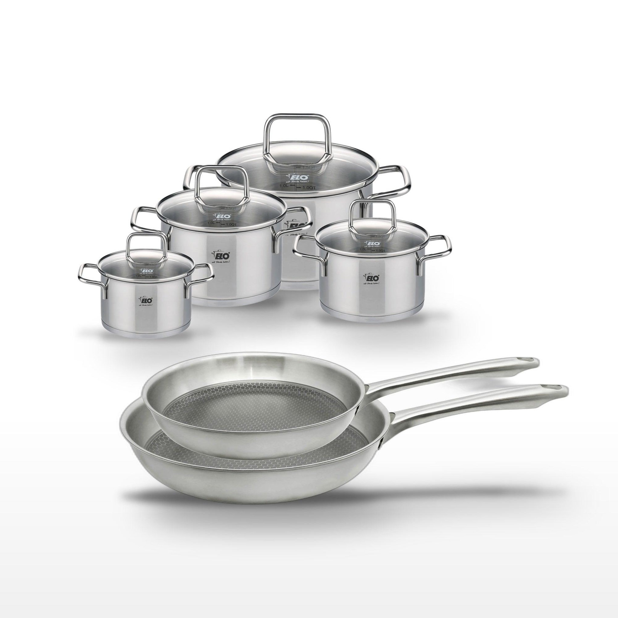 ELO Lot de 2 poêles 24/28 cm elo relief passion et 4 faitouts elo citrin