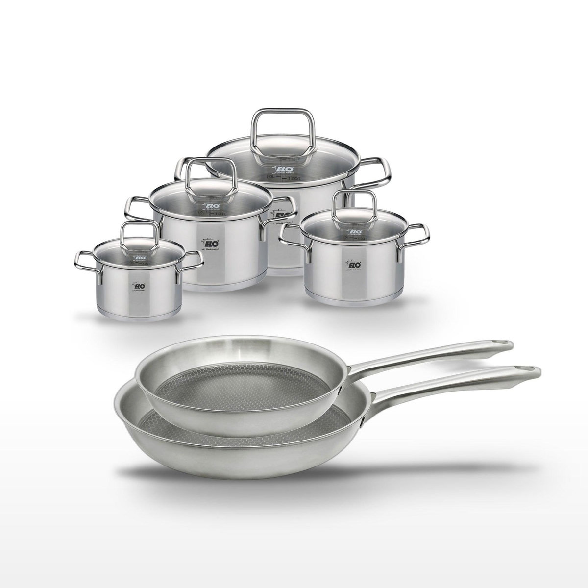 ELO Lot de 2 Poêles 24/28 cm Elo Relief Passion et 4 Faitouts Elo Citrin