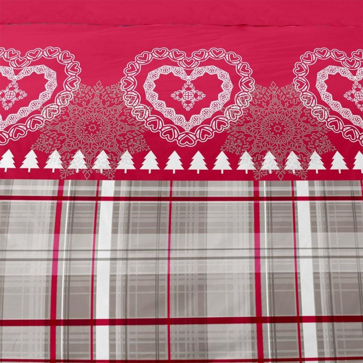 Dourev Housse de couette 260x240 Cœur de charme + 2 taies coton flanelle