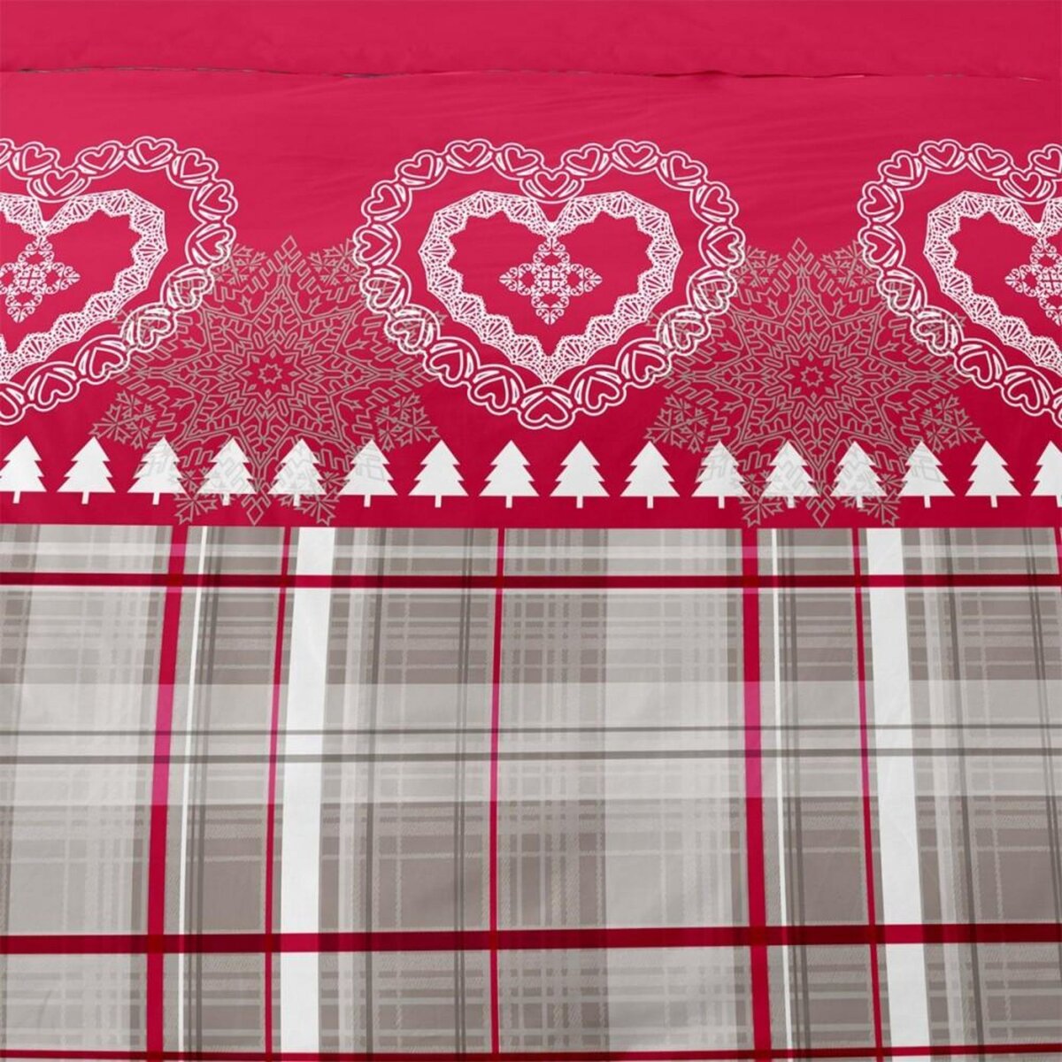 Dourev Housse de couette 260x240 Cœur de charme + 2 taies coton flanelle