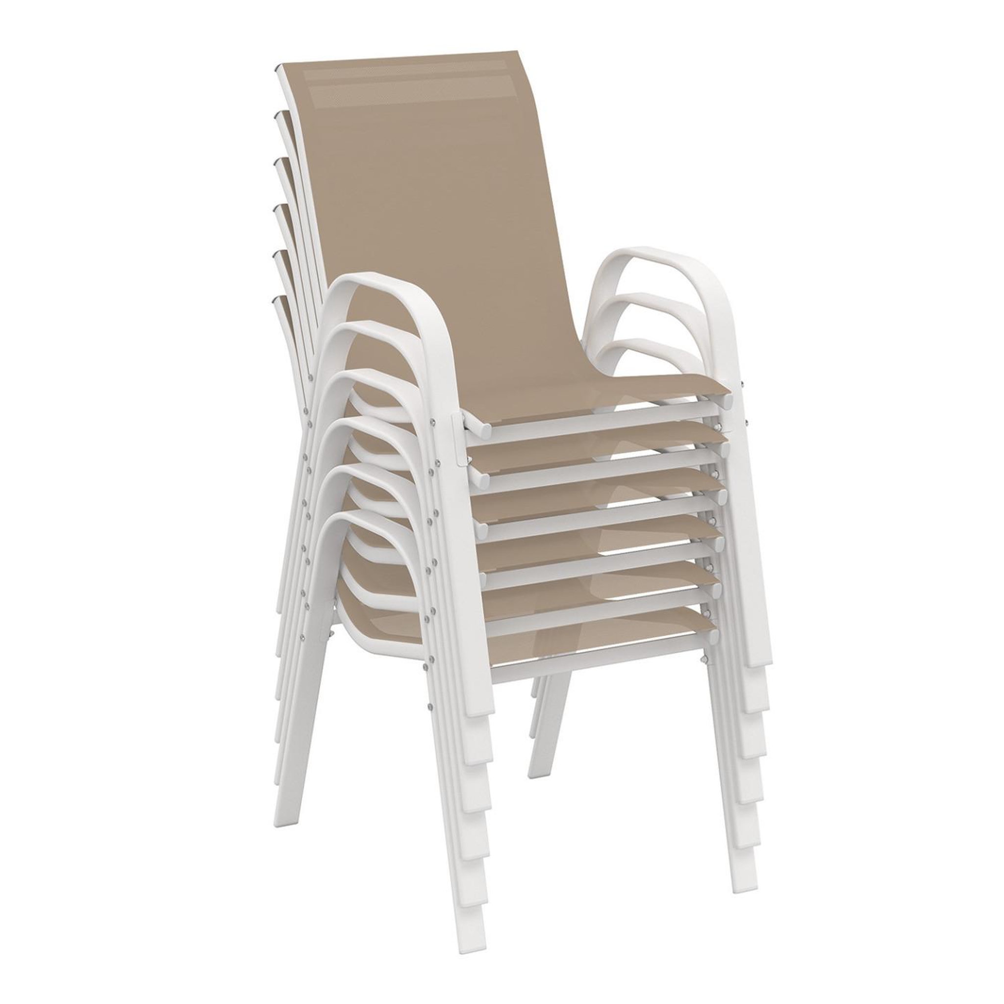 Voir la diapositive 4 : ID MARKET Salon de jardin madrid table 190 cm et 8 chaises empilables blanc et beige taupe