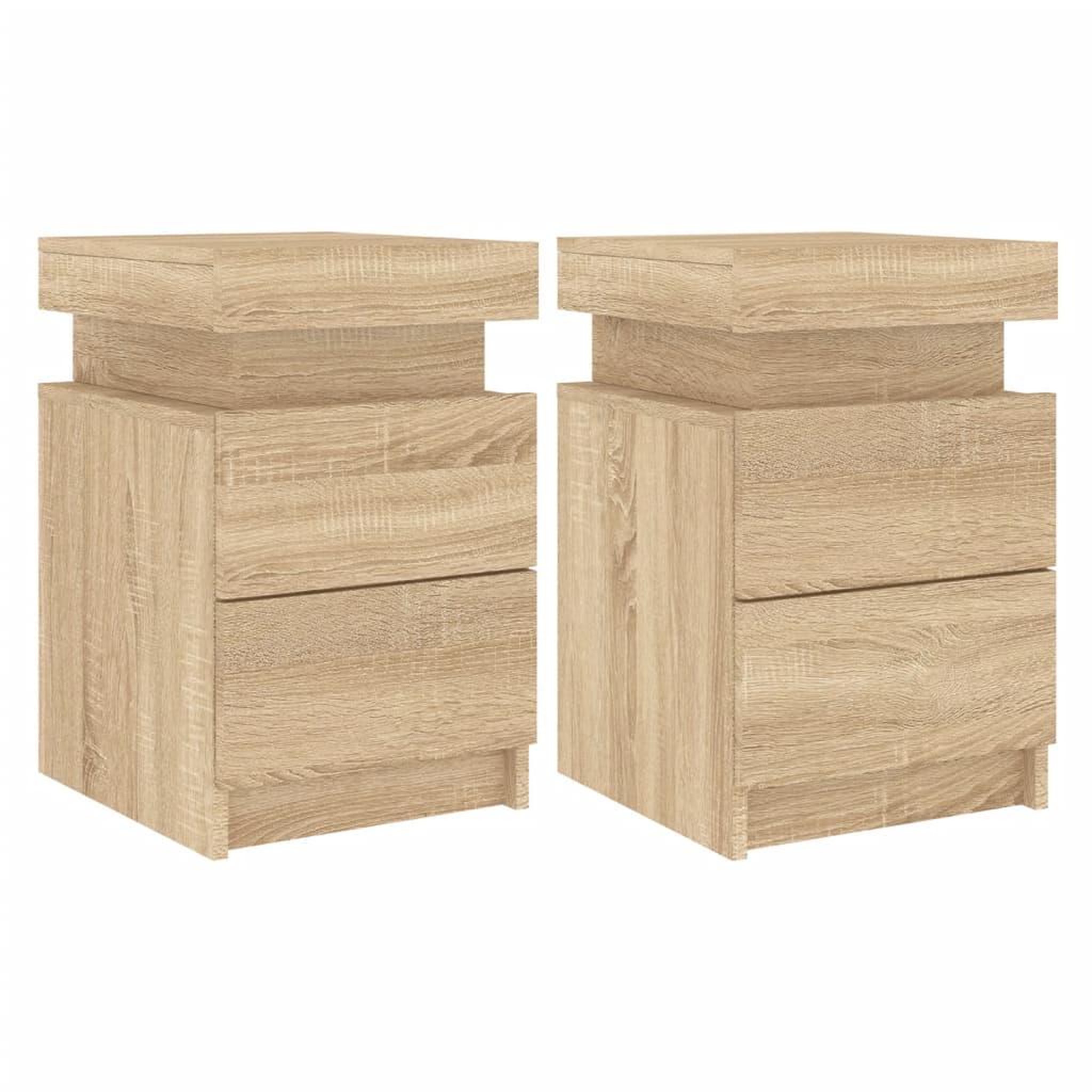 Voir la diapositive 2 : VIDAXL Tables de chevet et lumieres LED 2 pcs chene sonoma 35x39x55 cm
