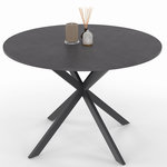 ID MARKET Table à manger ronde JASPE 6 personnes plateau effet béton pied araignée gris anthracite 110 cm